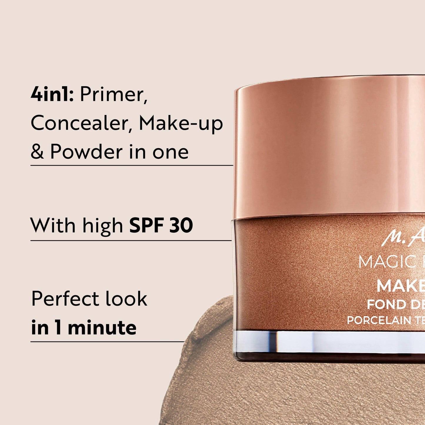 M. Asam Magic Finish Porcelain Teint Make-Up Mousse (1.01 Fl Oz) – 4in1 Primer, Foundation, Concealer & Powder With Buildable Coverage, Hides Redness And Dark Spots, Vegan, For Very Light Skin Tones