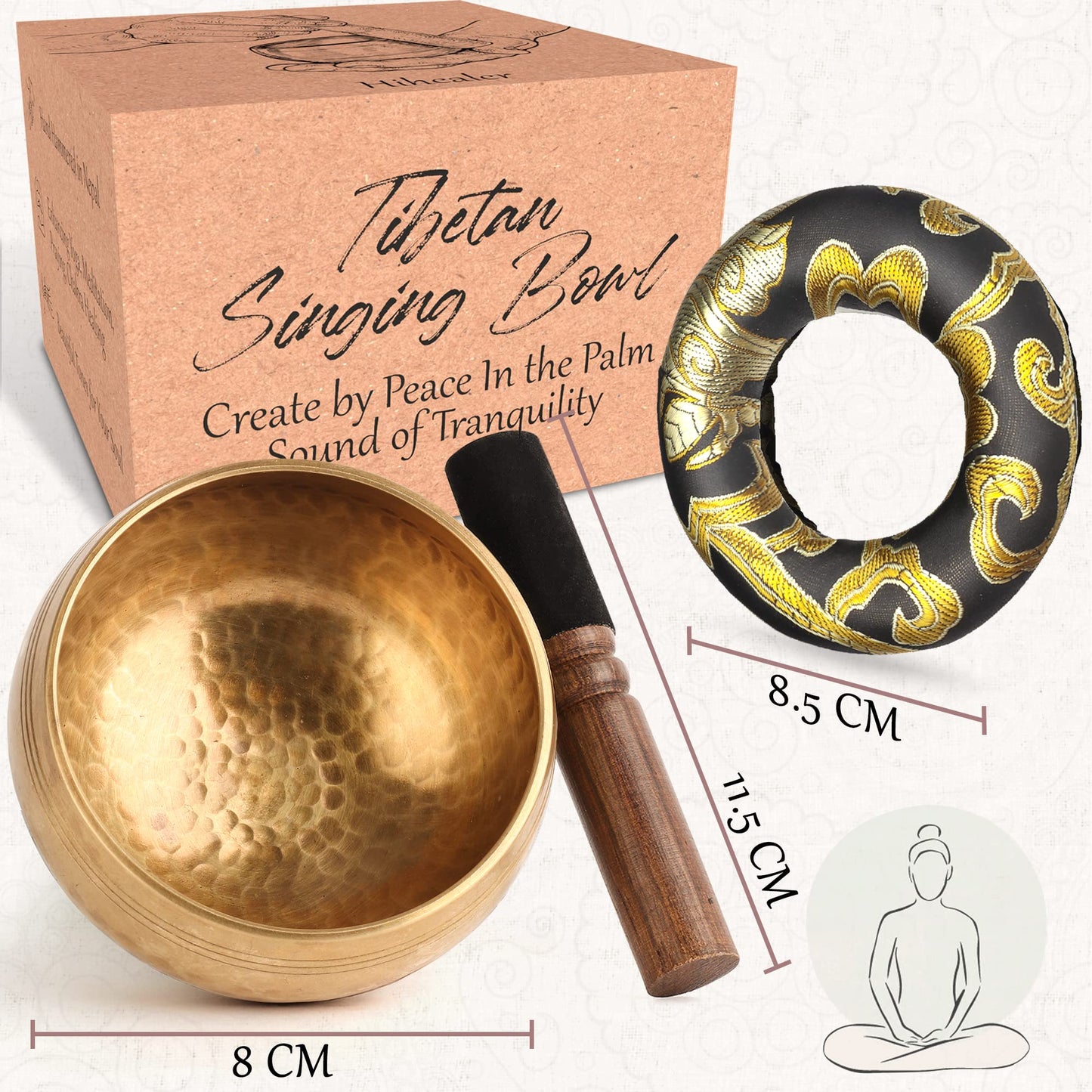 Tibetan Singing Bowls Set-100% Hand-hammered in Nepal Sound Bowl for Meditation, Yoga, Chakra, Meditation Accessories, Unique Christmas Xmas Gifts for Women, Men (8 cm) (8 x 5 cm)