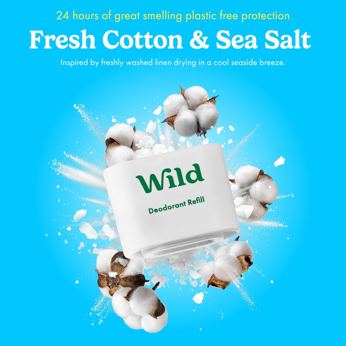 Wild - Mens Natural Refillable Deodorant Starter Kit - Black Case with Fresh Cotton & Sea Salt, Ocean Mist & Thunderstorm Scents - Long Lasting Protection - Aluminium Free - Vegan & Eco-Friendly