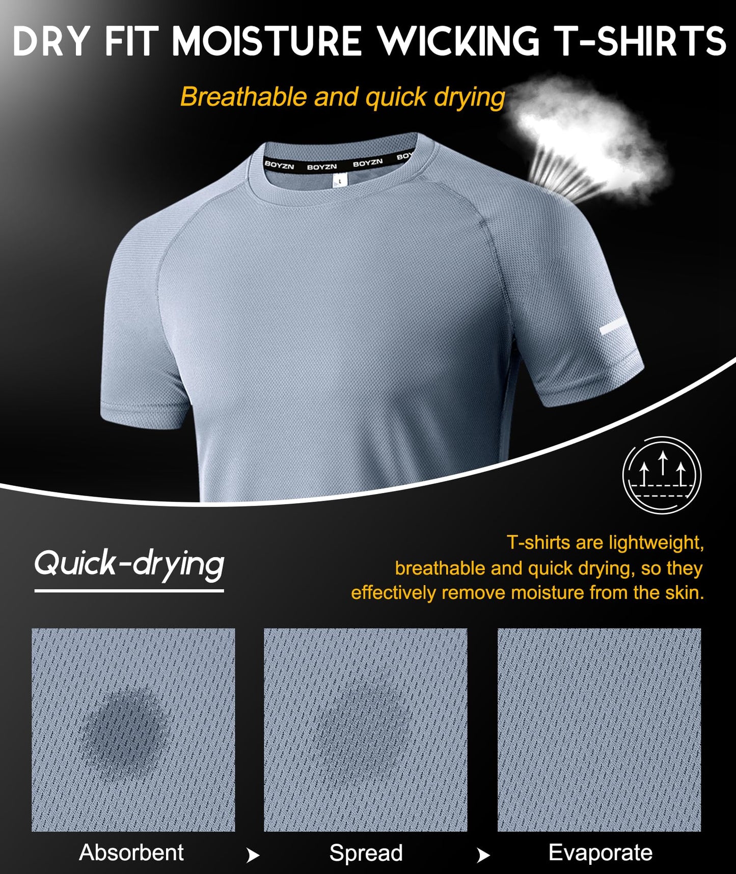 5 Packs Workout Shirts for Men - Activewear Tops Gym Shirts Dry Fit Mesh Running Fitness Short Sleeve Crewneck Sports Athletic T-Shirt Tops 5P02-L
