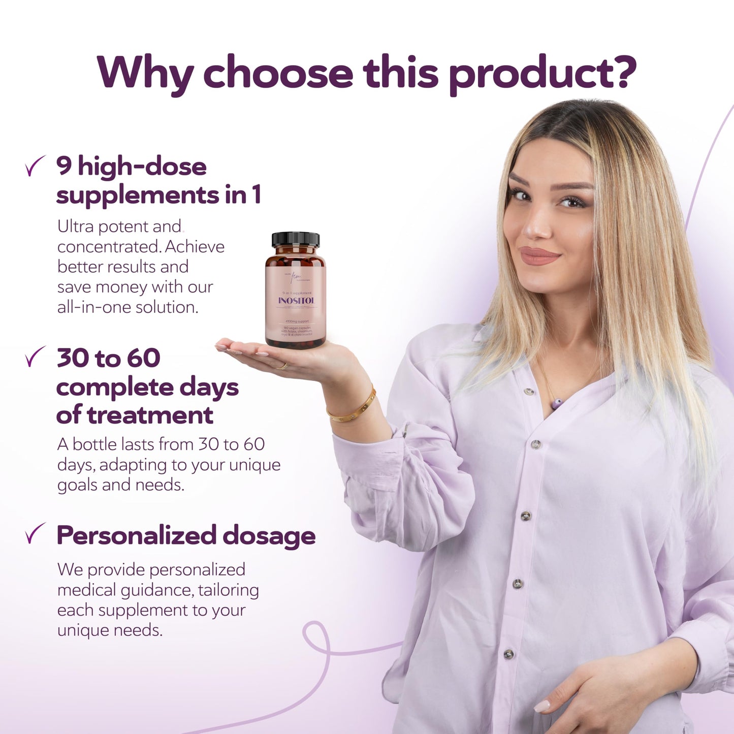 Inositol Myo & D-Chiro 4100MG Vegan Capsules, Metabolic Function, Hormonal Balance and Psychological Function, 9-in-1 Inositol, Folate 5-MTHF, Chromium, Zinc, VIT B6, B12 & D3