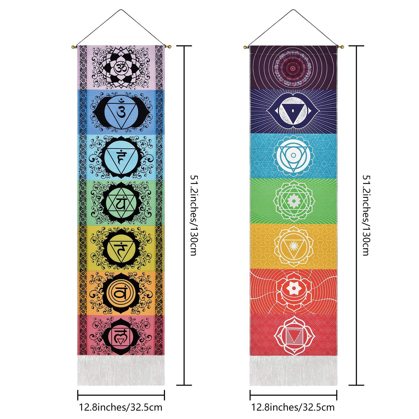 Yugarlibi 2 Pack Chakra Wall Hanging with Tassels, Meditation Yoga Tapestry, Mandala Wall Tapestry for Bedroom and Living Room - 130x32cm