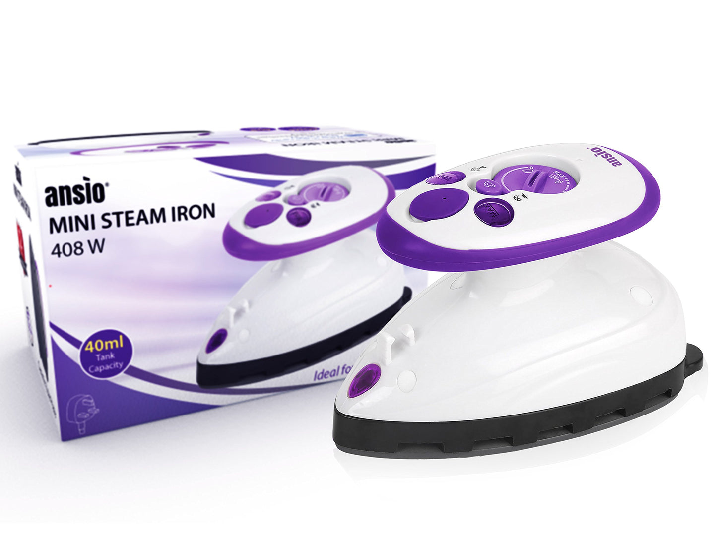 ANSIO Travel Iron Quilting Mini Steam Craft Iron with Ceramic Soleplate | Small Compact Travel Steamer - Perfect for Travel, Quilting & Sewing - Purple/White