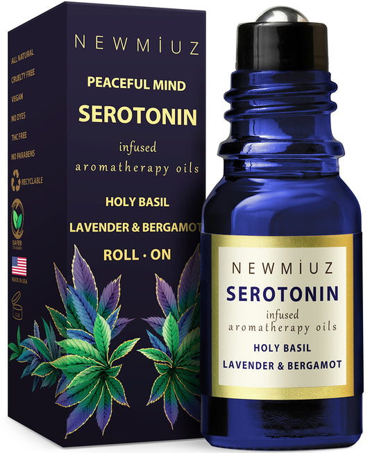 Calming Roll On Essential Oil Blend - Anti Stress Aromatherapy Oils Lavender, Bergamot & Holy Basil Destress - Relaxation Stress Relief Gifts for Women Perfect Stocking Stuffers - NEW MIUZ