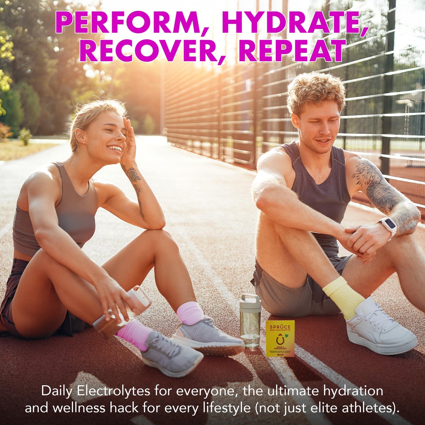 Spruce Daily Electrolytes – Sugar Free Hydration Sachets with Potassium, Sodium, Magnesium, Vitamins & Minerals for Rehydration & Recovery – Lemon & Pomegranate – 7 Sachets