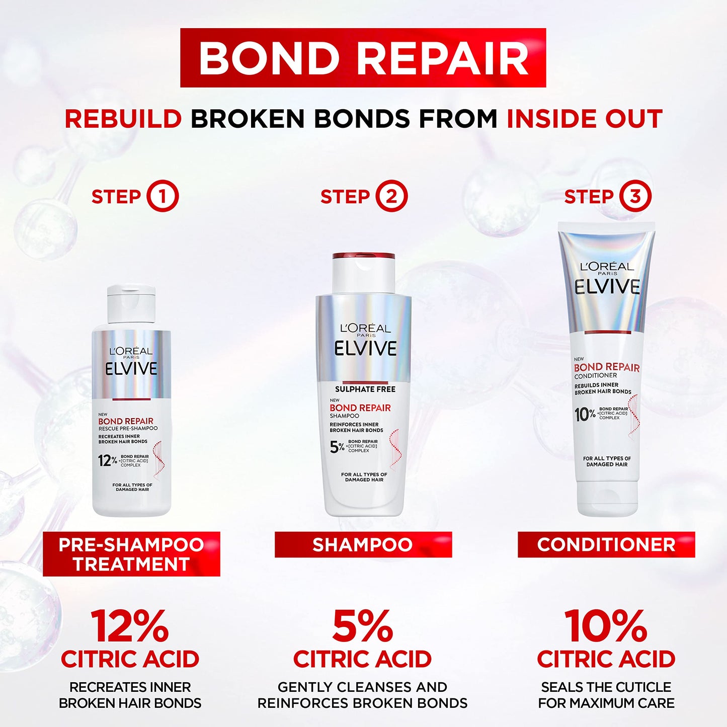 L'Oréal Paris Elvive Bond Repair Shampoo by L'Oreal Paris, for Damaged Hair, for Deep Repair, Bonding Hair Care, 200ml