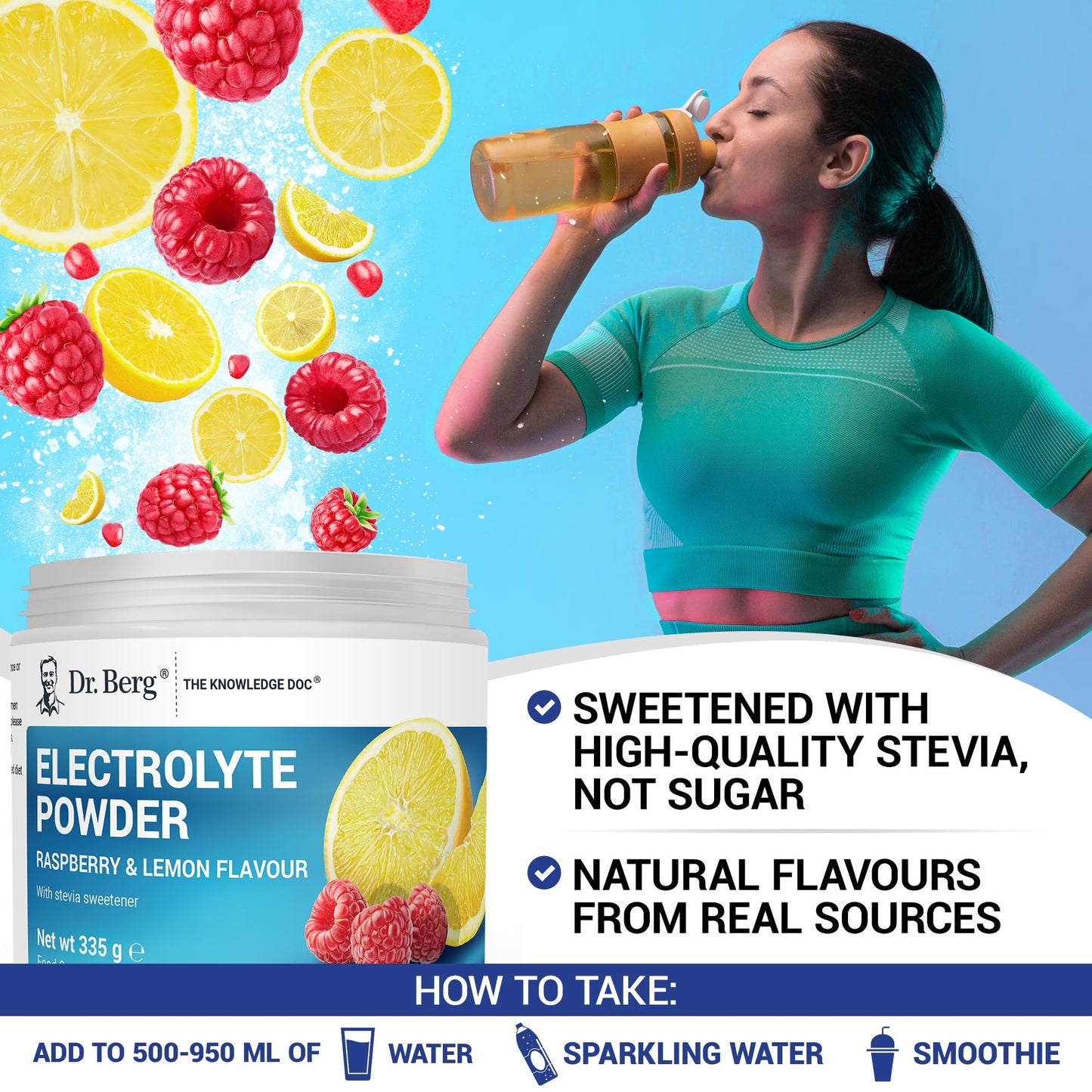 Dr. Berg Zero Sugar Hydration Keto Electrolyte Powder - Enhanced w/ 1000 mg of Potassium & Real Pink Himalayan Salt (NOT Table Salt) - Raspberry & Lemon Flavor Hydration Drink Supplement - 50 Servings