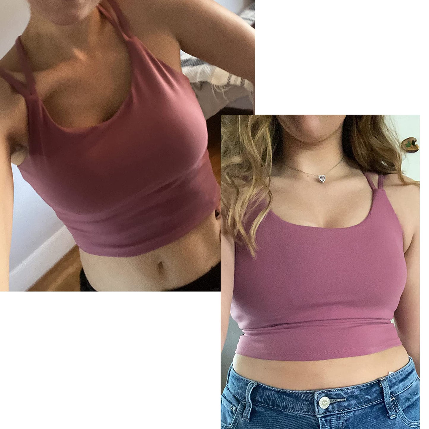 ZAIQUN Women Padded Sports Bra Wirefree for Fitness Workout Running Shirts Yoga Tank Top Rose Purple