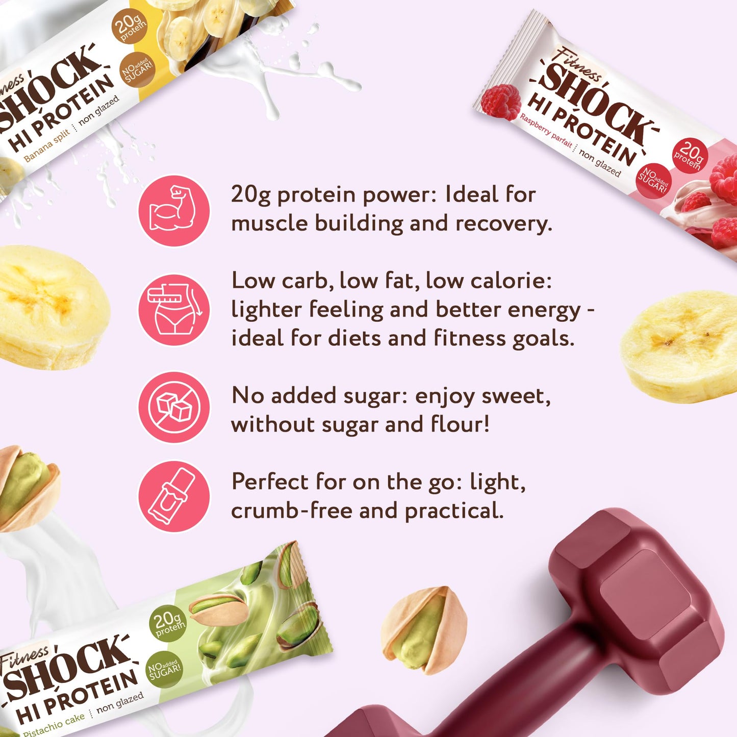 FitnesSHOCK High Protein Bars Mix Box - High 20G Protein Content Protein Bar With No Added Sugar, Low Calorie Low Carb High Fibre Flavour, 12Pcs 60G