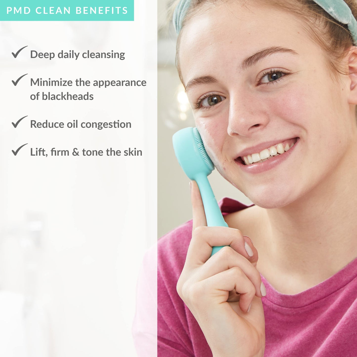 PMD Clean - Smart Facial Cleansing Device with Silicone Brush & Anti-Aging Massager - Waterproof - SonicGlow Vibration Technology - Clear Pores and Blackheads - Lift, Firm, and Tone Skin