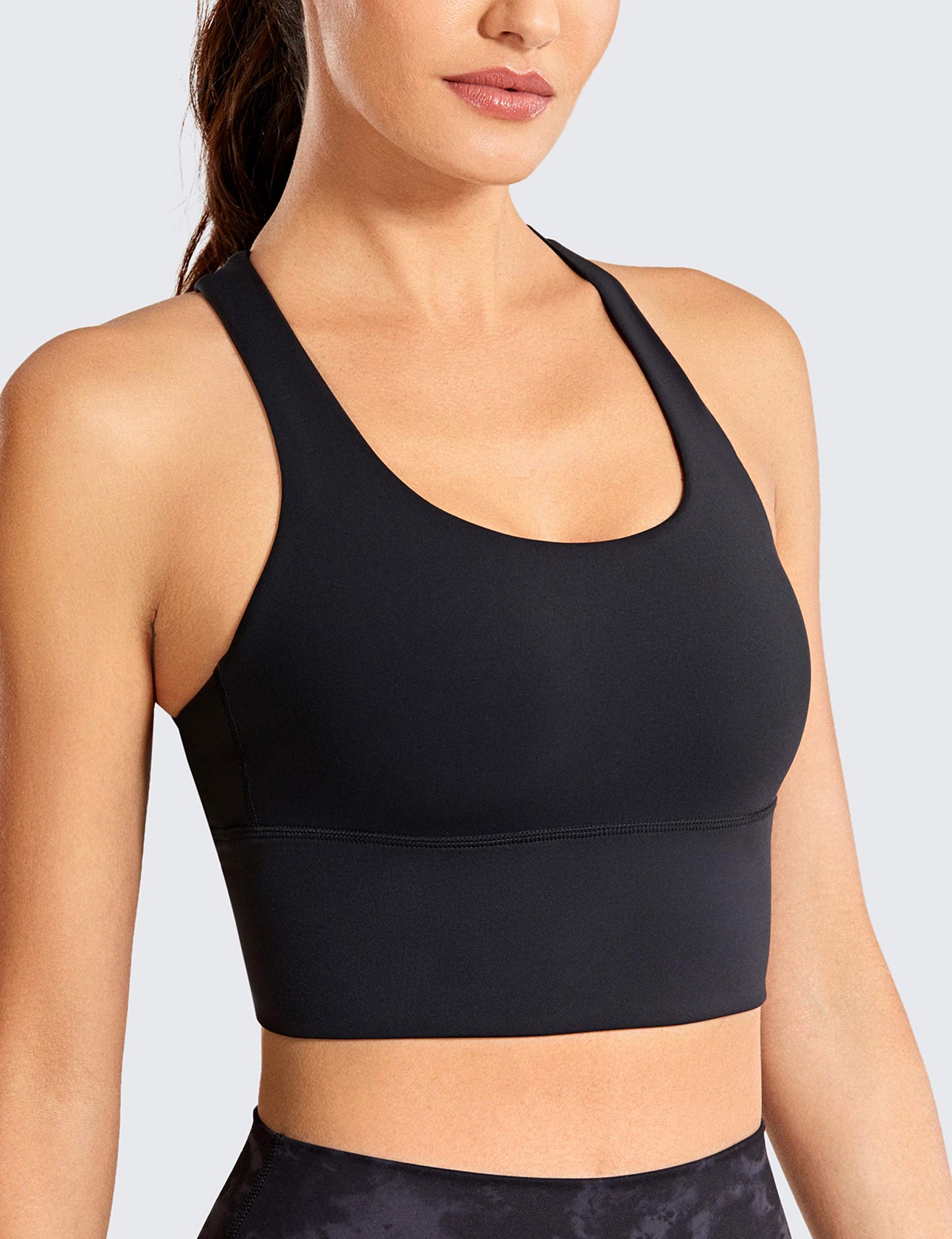CRZ YOGA Women's Longline Strappy Sports Bras Fitness Bra Wirefree Padded Yoga Crop Tops with Built in Bra Black S