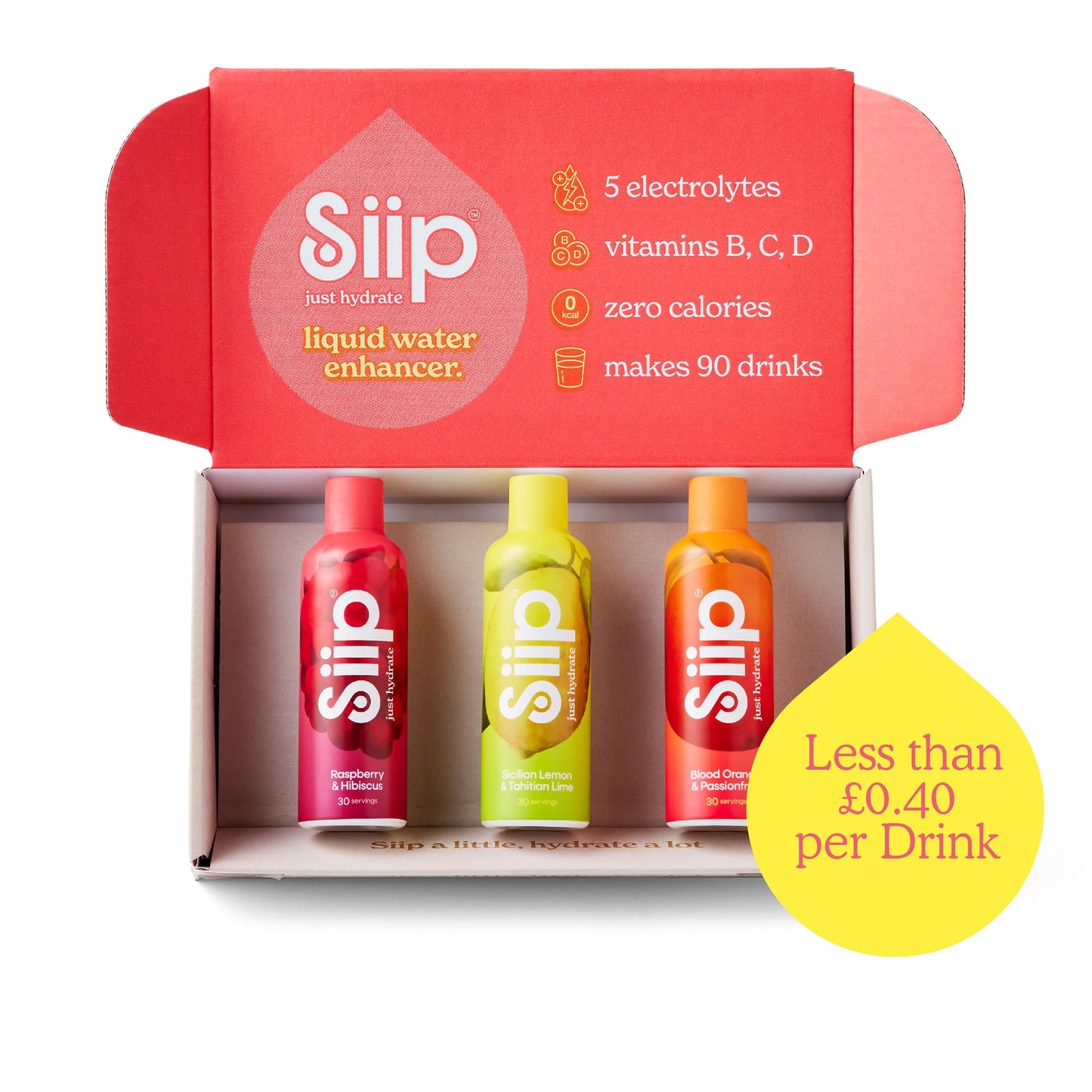 Siip Hydrate Zero Cal. 90 Drinks, Electrolytes, Vitamins, 3 Fruits Flavours
