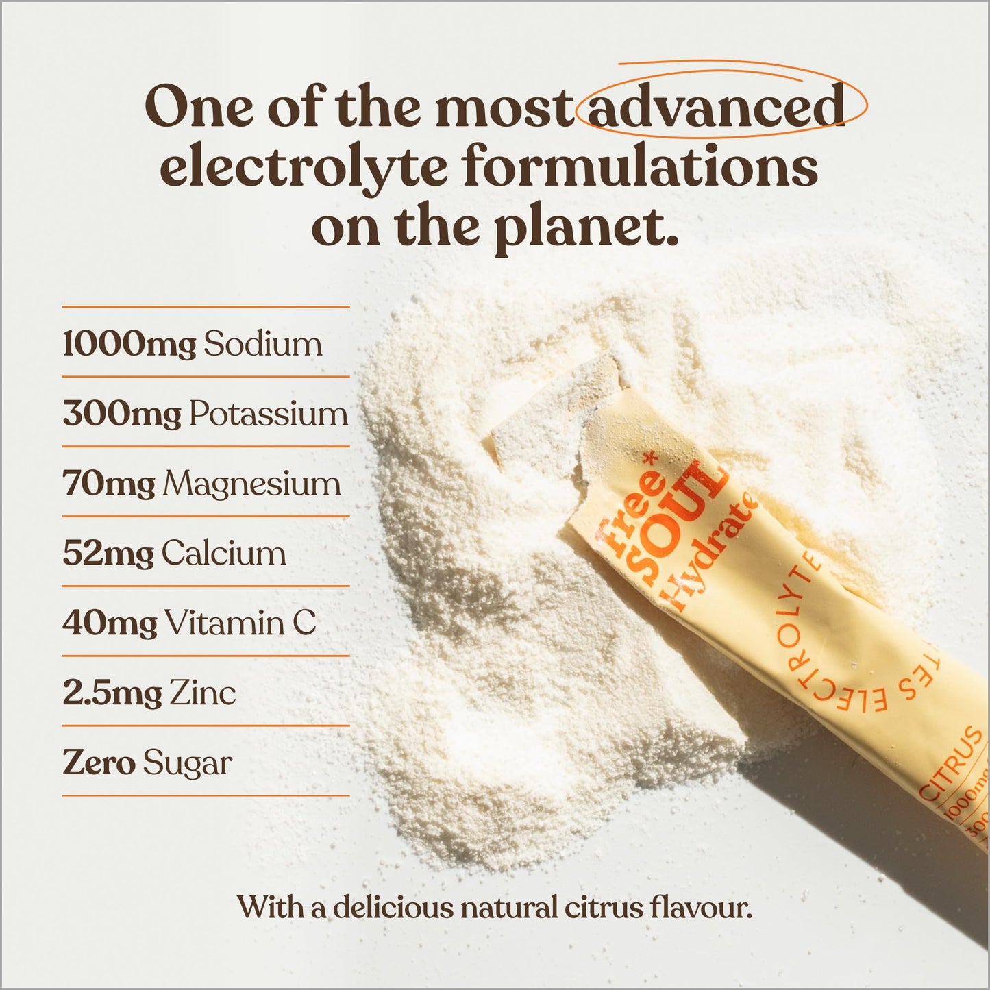 Free Soul Hydrate | Electrolyte Hydration Sachets with Sodium, Magnesium, Vitamin C, & More | Zero Sugar, Advanced Electrolyte Powder for Daily Use | Citrus Salt Flavour | 30 Sachets