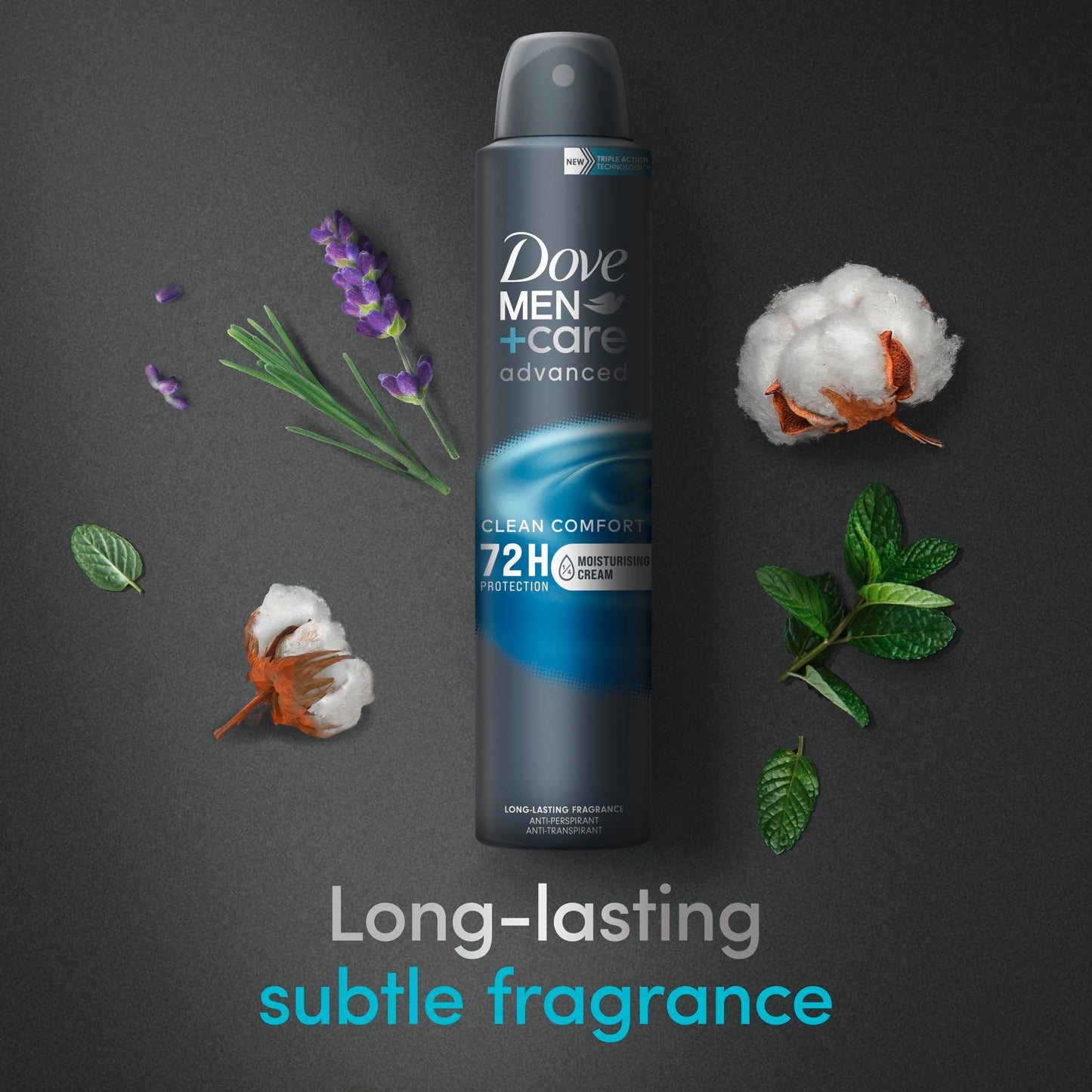 Dove Men+Care Advanced Clean Comfort Anti-Perspirant Aerosol Deodorant Spray with Triple Action technology & ¼ moisturising cream for 72 hour protection against sweat and odour 200 ml