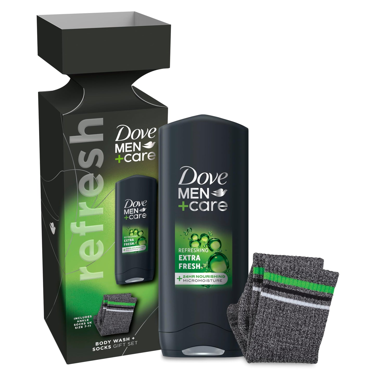 Dove Men+Care Body Wash & Socks Gift Set 3-in-1 hair, face & body wash and socks in a stylish box perfect gifts for men 1 piece