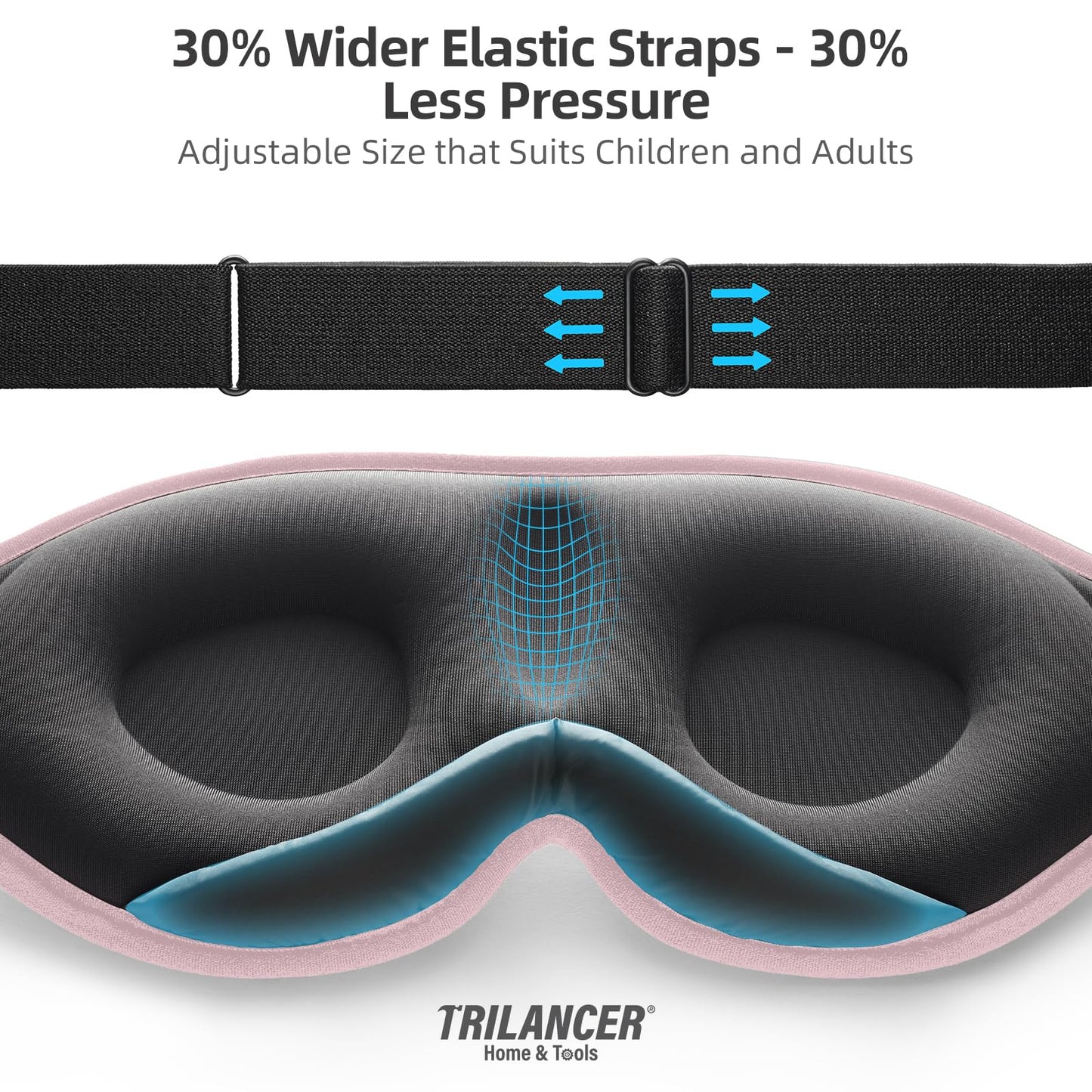 2025 Innovative Sleep Mask for Men and Women, Trilancer 3D 100% Light Blocking Design, Comfortable Eye mask, Blackout Blindfold for Sleeping, Nap, Meditation, Travel, with Earplugs (Pink)