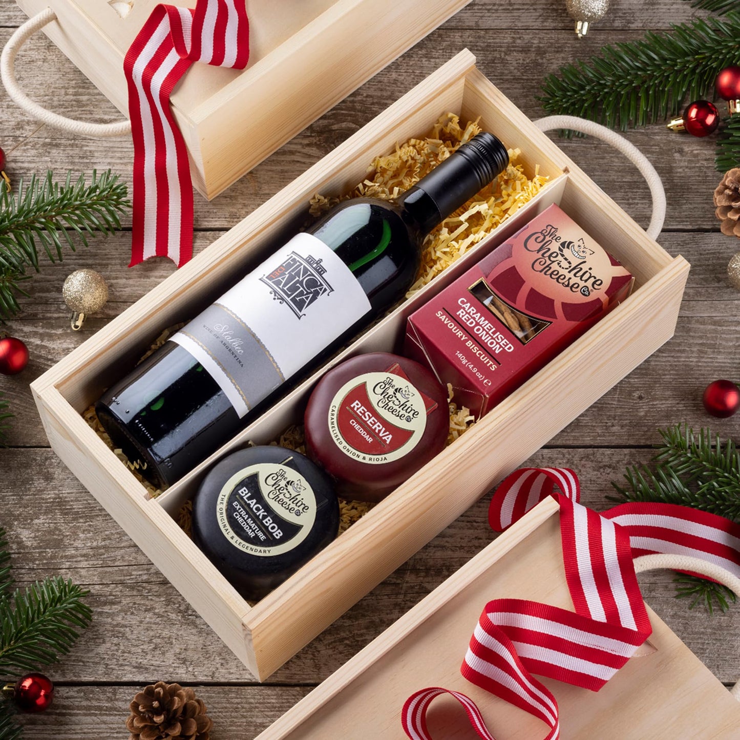 Cheshire Cheese Company | Duo of Cheese and Wine Gift Box – The Perfect Night In | Award Winning 2 Cheeses, 1 Biscuits & Red Wine Gift Set in Presentation Box | Luxury Food Hamper for Birthdays & more