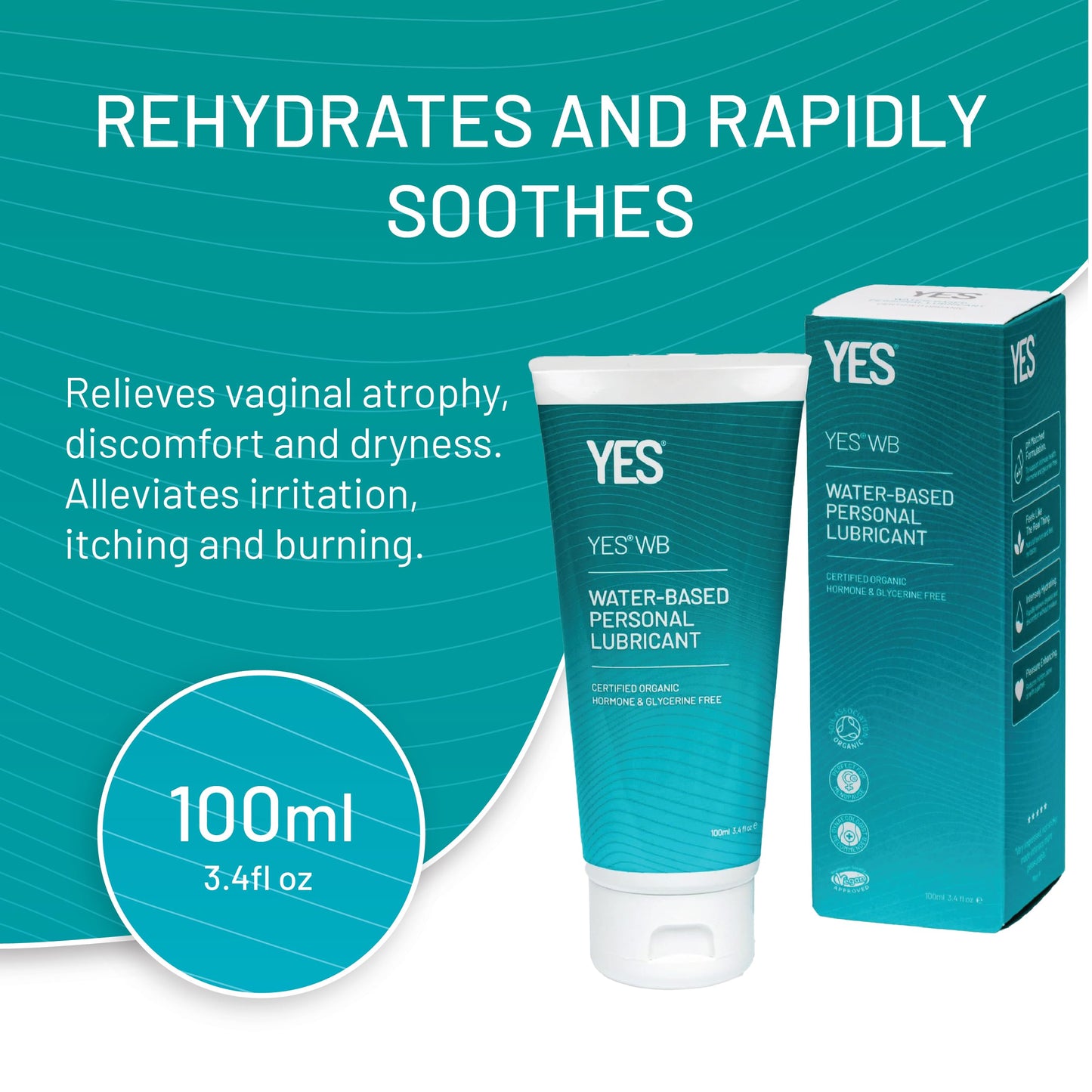 YES WB Water-Based Personal Lubricant | Intensely Hydrating Water-Based Lube | Certified Organic | Made Without Hormones or Glycerine | pH Matched (100ml)