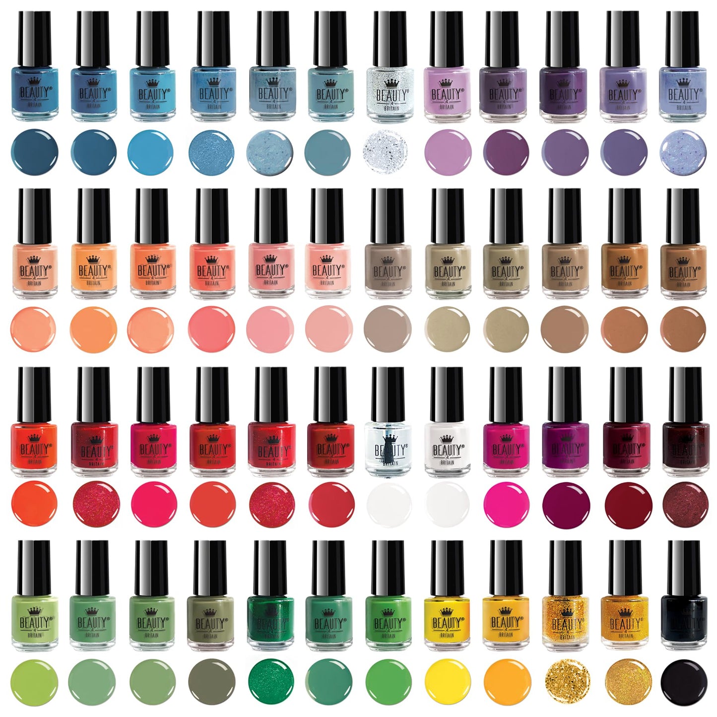 Beauty4Britain Nail Polish Varnish Set 48 Modern Colours + 2 Nail Art Sticker Sets + 2 Display Boxes