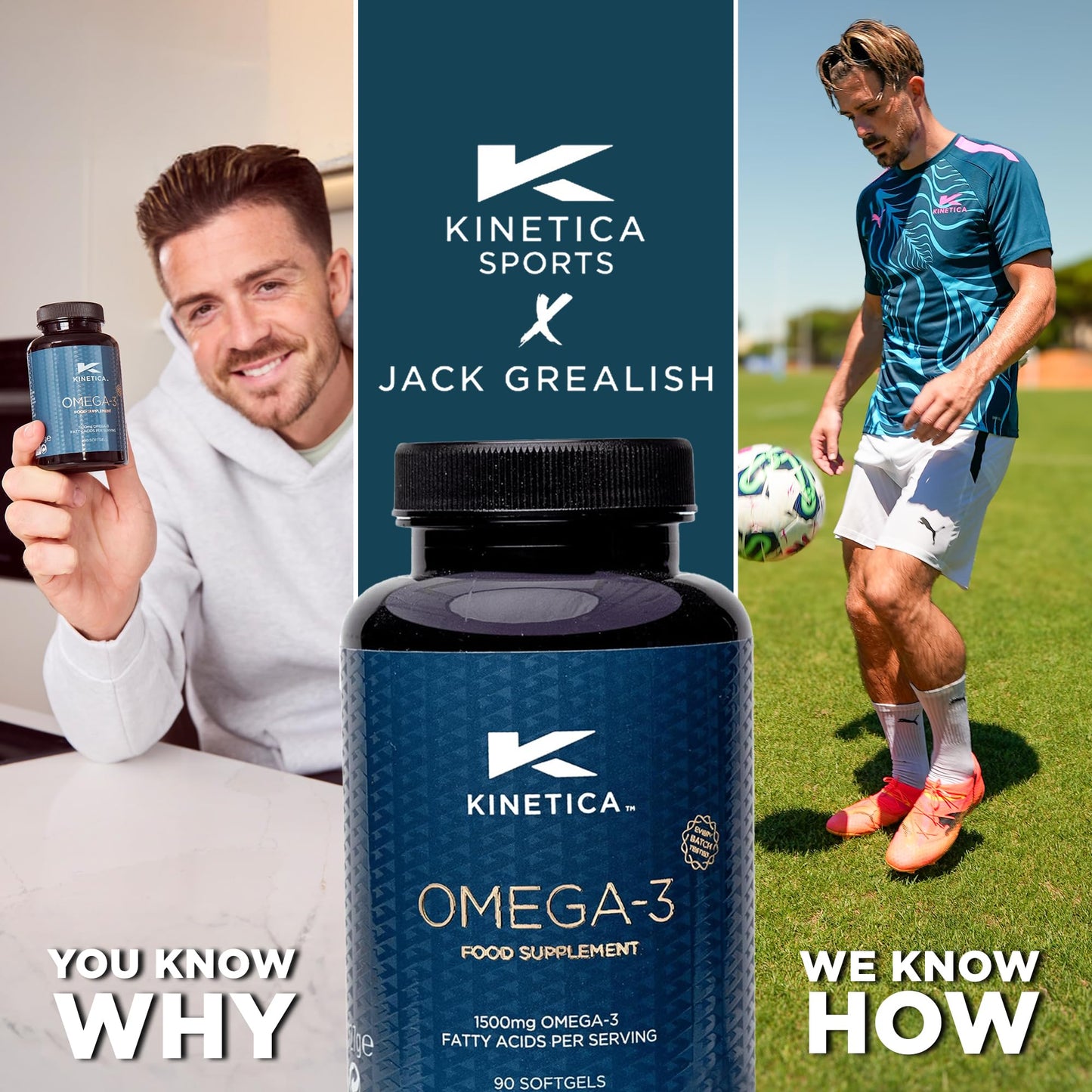 Kinetica Sports Omega-3 Fish Oil | 1500mg Omega-3 Fatty Acids, 1000mg EPA & 500mg DHA/Serve, 45 Servings/90 Capsule Pack | 2 Capsules/Day | Reduces Muscle Soreness with Anti-Inflammatory Properties
