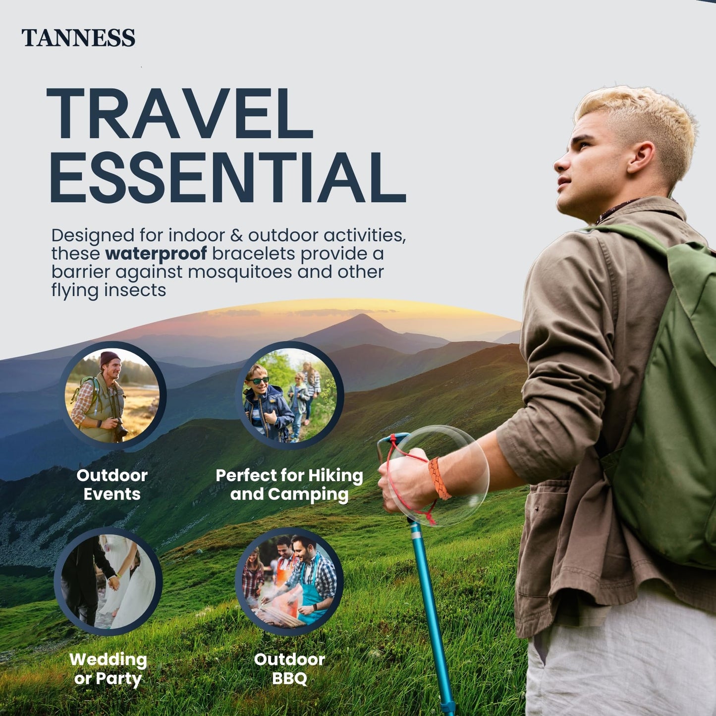Tanness 12 Pack Mosquito Repellent Bracelet - Non-Toxic Insect Repellent Bands, Deet-Free Bug & Flea Repellent for Kids & Adults - Waterproof Travel Essentials, 250 Hours Protection