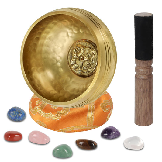 DiDiBirDi 3.14In Tibetan Singing Bowl Set 7 Chakra Crystal Stones Handmade in Nepal for Meditation,Mindfulness and Relaxations