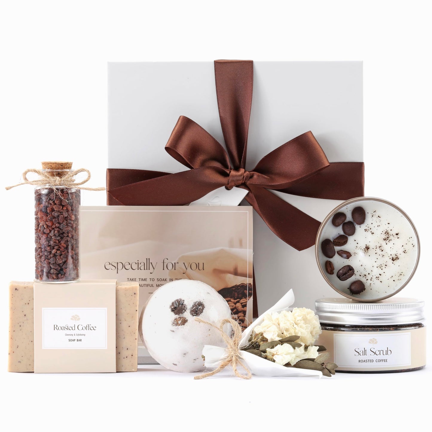 LaurGifts Coffee Scented Set Box - Birthday Present for Women, Candle Basket for Coffee Lovers, Coworker Idea - Spa Package for Friend, Mom, Wife, Girlfriend, Father