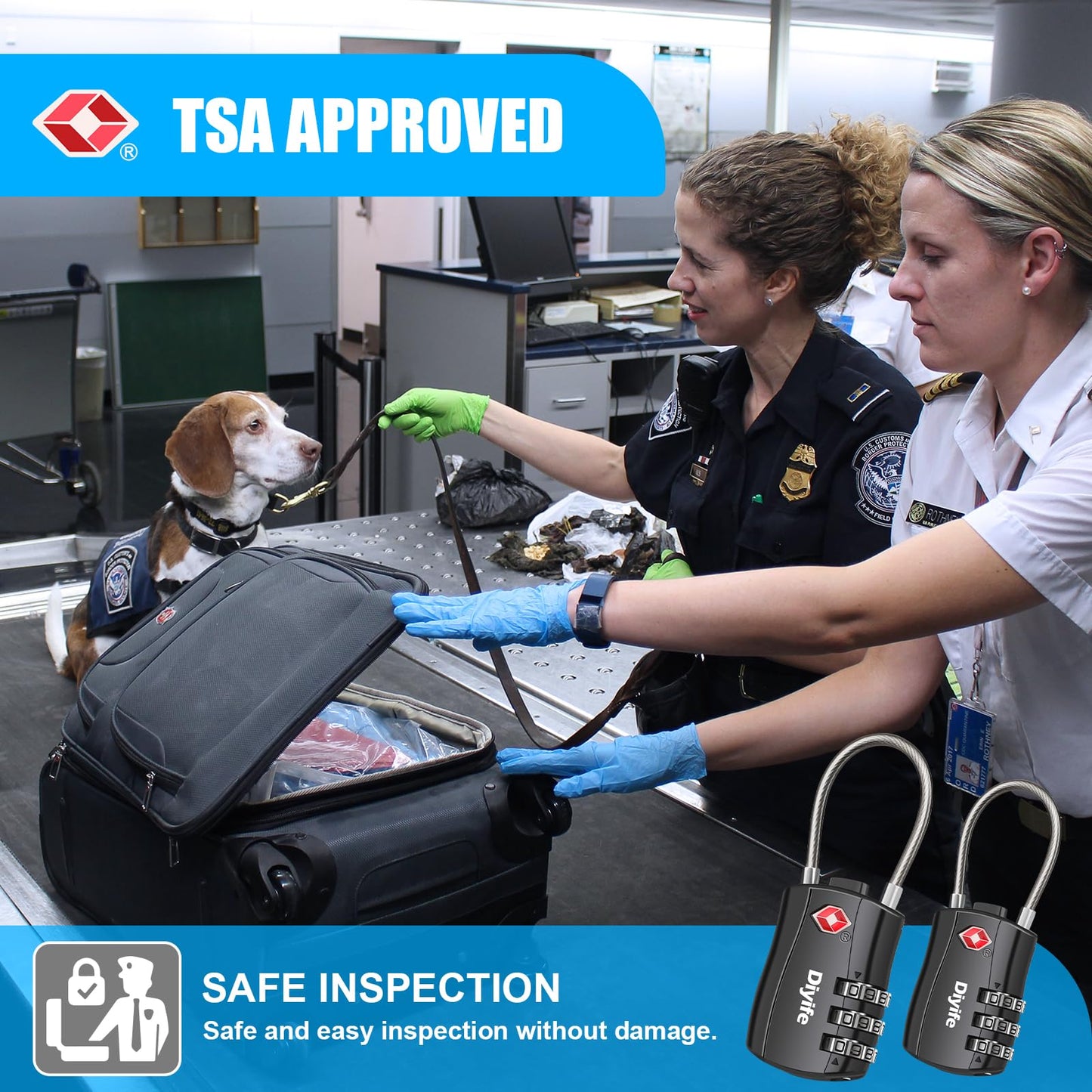 Diyife TSA Luggage Locks, [2 Pack] 3-Digit Security Suitcase Locks, Combination Padlock for Suitcases Flexible Cable Travel Lock, TSA Approved Luggage Locks for Suitcases Travel Luggage Bag Case