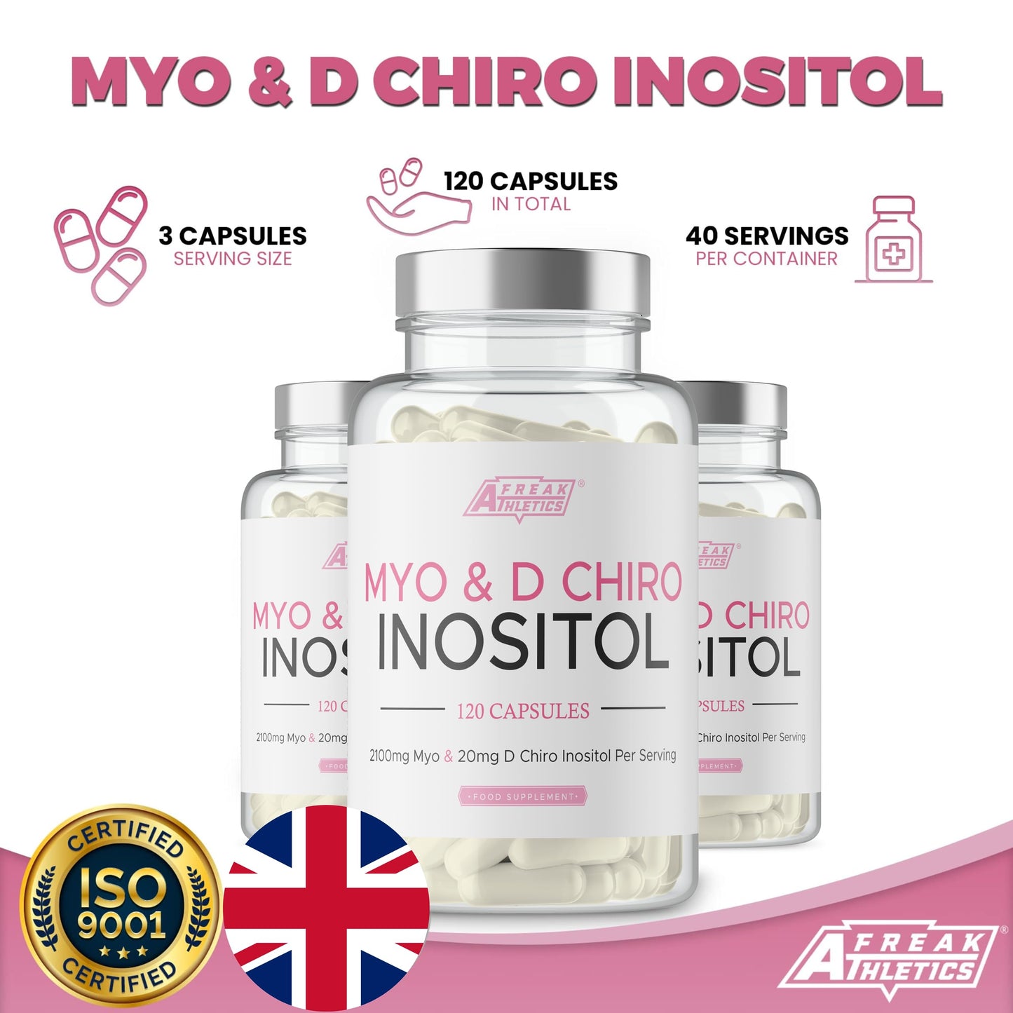 Myo-Inositol & D Chiro Inositol - Supports Women with PCOS -120 Capsules - Promotes Hormonal Balance & Normal Ovarian Function -