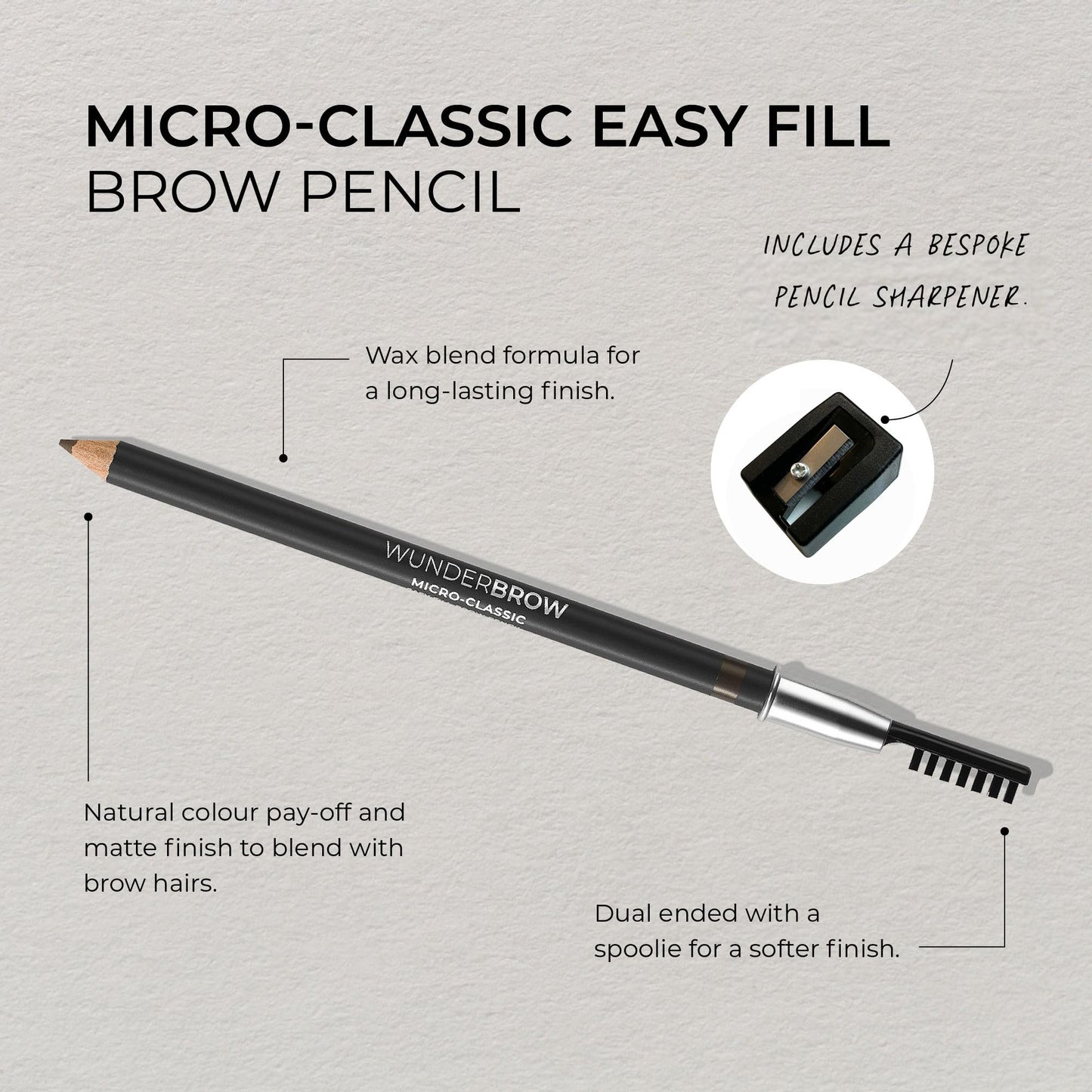 Micro-Classic Brow Pencil, 2.5mm tip for precision filling, Sharpener Included, Vegan and Cruelty Free (Taupe-Grey)