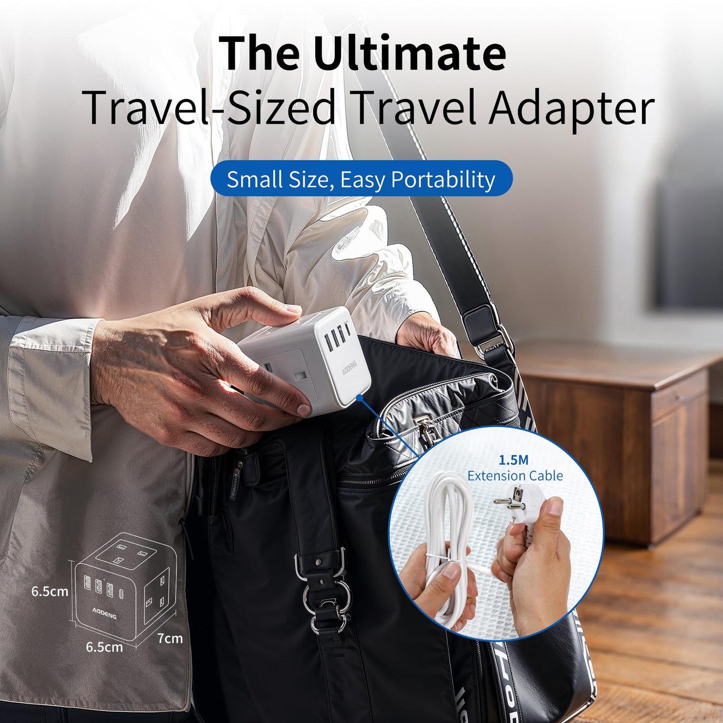 UK to European Plug Adapter with 1.5M Extension Cable, Aodeng 4 Way Travel Extension Lead with 4 USB Compact Type E/F Travel Adapter for Germany France Spain Poland Greece Netherlands etc.