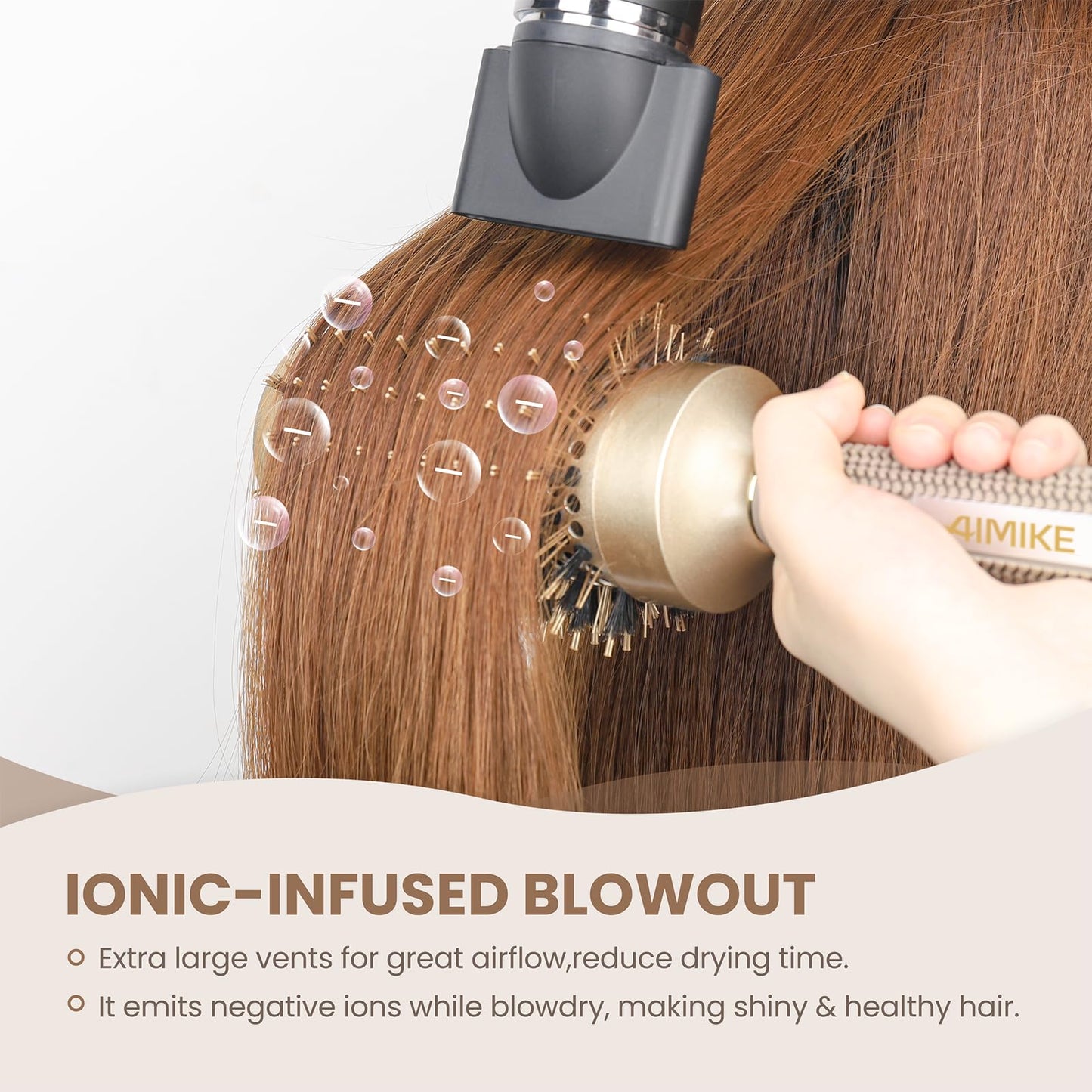 AIMIKE Round Brush for Blow Drying, Large Round Hair Brush for Long Hair, Nano Thermal Ceramic & Ionic Tech for for Creating Voluminous, Smooth, and Seek Styles - (Barrel 53mm,84mm w/Boar Bristles)