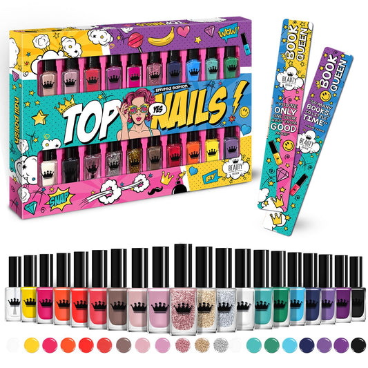 Beauty4Britain 20 Colour Nail Polish Set for Women 20 Different Rich Colours Quick Dry & Non Gel Nail Polish Deluxe Gift Box & 2 Bookmarks Included