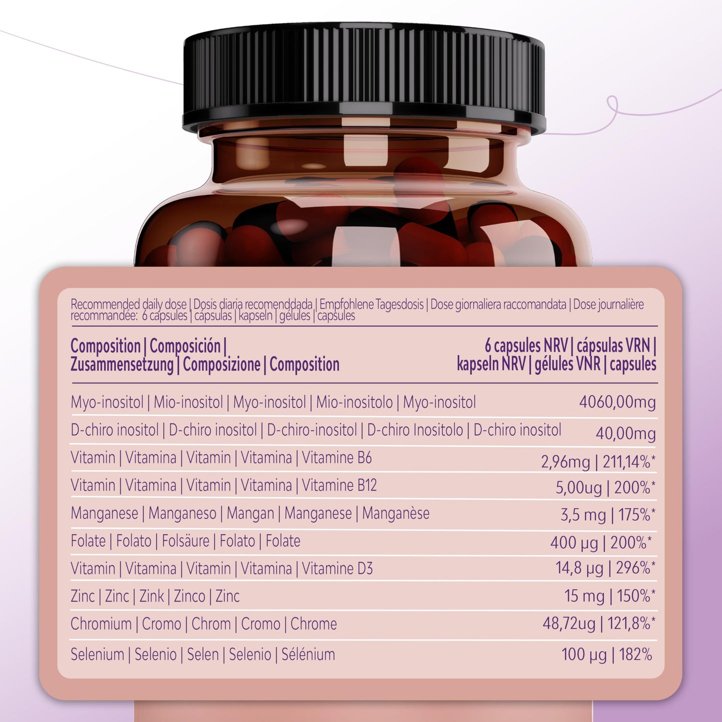 Inositol Myo & D-Chiro 4100MG Vegan Capsules, Metabolic Function, Hormonal Balance and Psychological Function, 9-in-1 Inositol, Folate 5-MTHF, Chromium, Zinc, VIT B6, B12 & D3