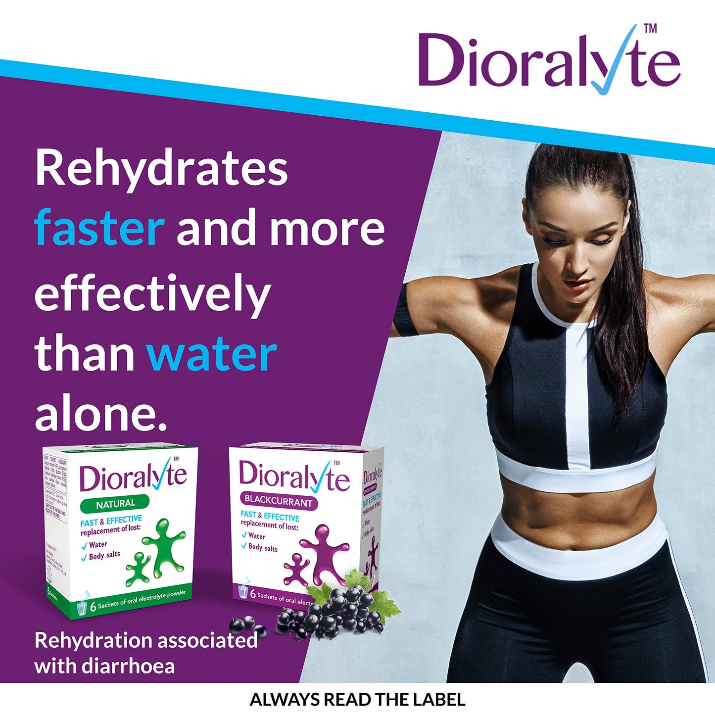 Dioralyte - Fast and Effective Supplement Treatment for Reducing Dehydration and Replacing Electrolytes (mineral salts) of Lost Body Water and Salts- Blackcurrant Flavour - 6 Sachets