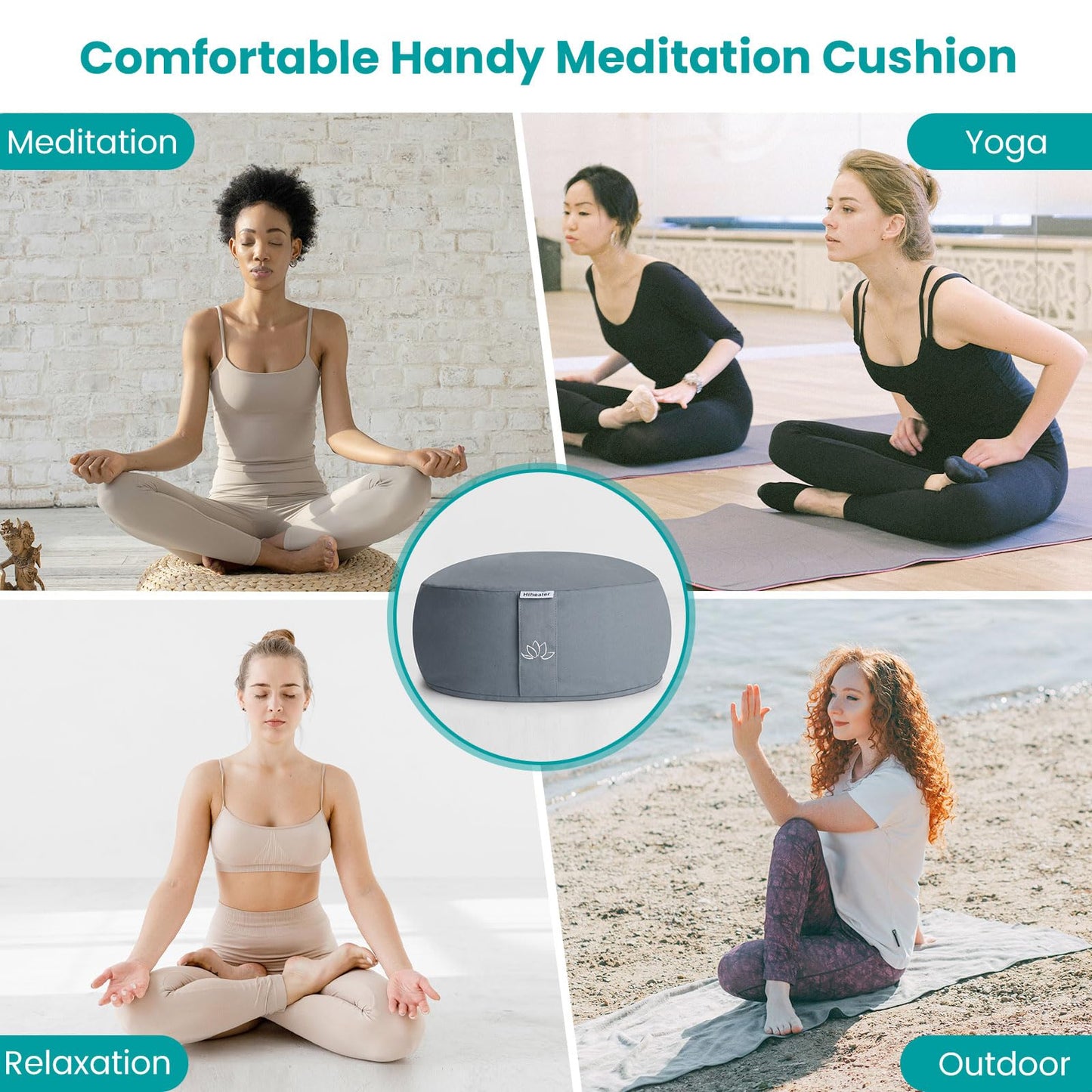 Hihealer Meditation Cushion Meditation Yoga Floor Cushion Pillow Filled by Buckwheat Hulls Added Activated Carbon, 33 x 33 x 15 CM Height, Christmas Xmas Gifts for Women Men