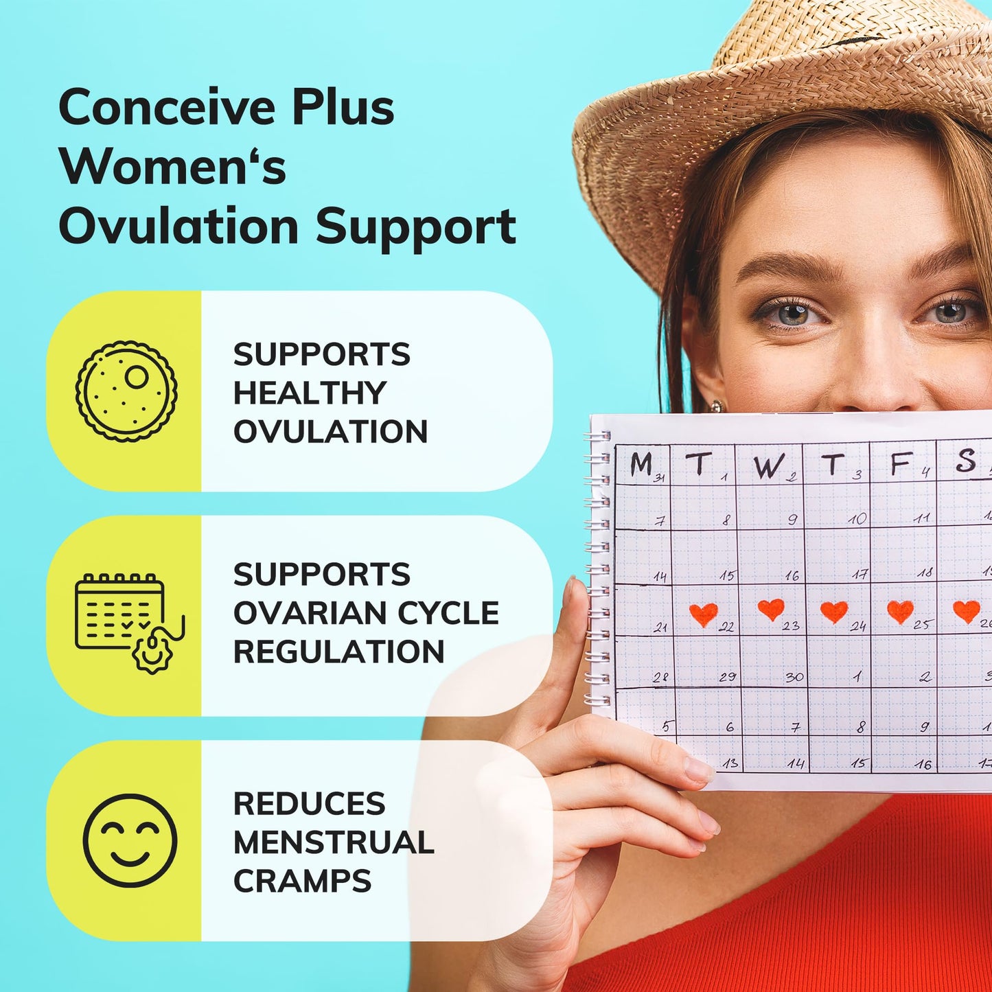 Conceive Plus Ovulation Support - PCOS Supplement for Fertility, Myo-Inositol & D-Chiro Inositol, Folate, Ginger and CoQ10 - Ovulation Supplement, Hormone Balance for Women - 120 Capsules