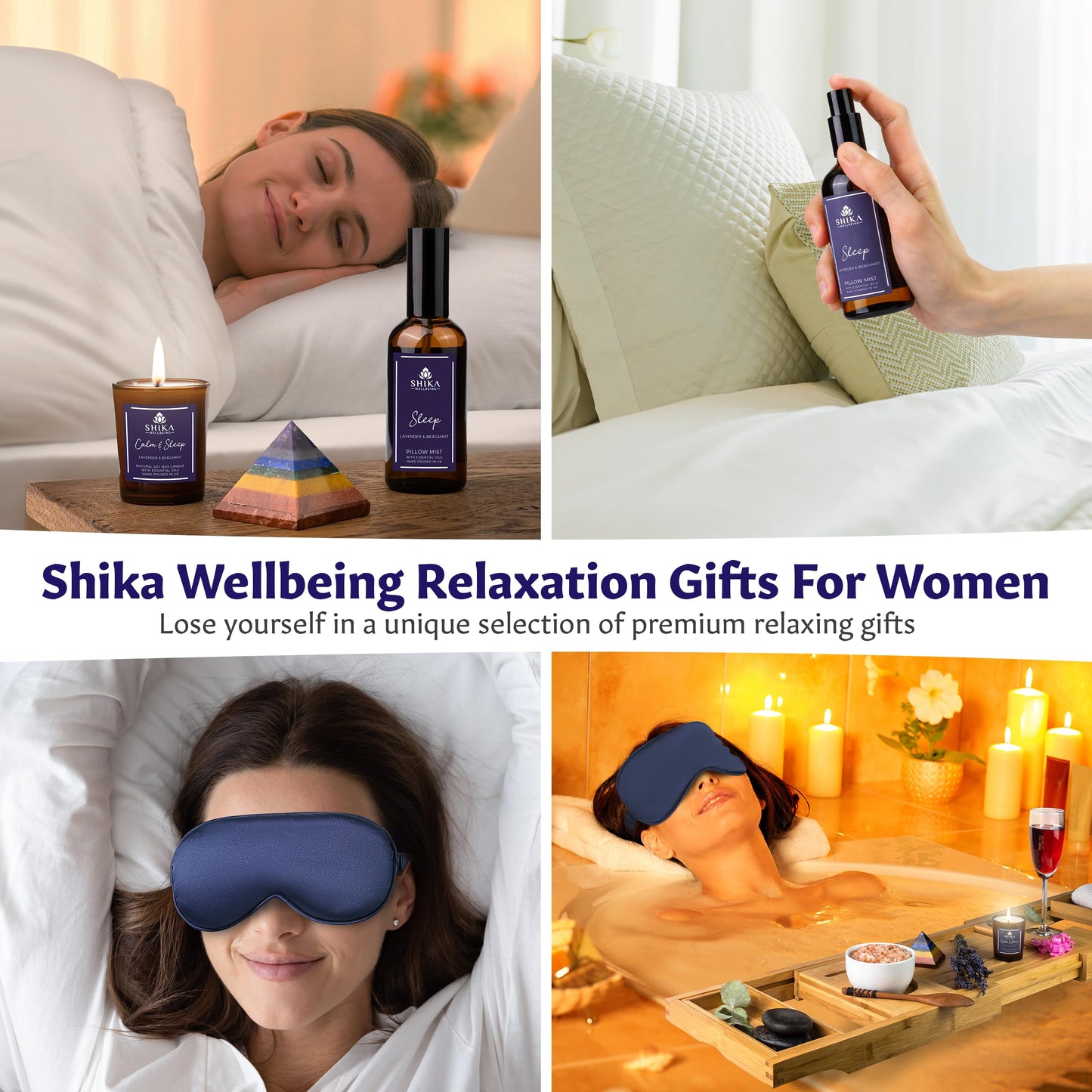 Shika Wellbeing Sleep Well Aromatherapy Pamper Set for Women,Unique Self Care Gifts for Women, Pamper Gifts Set, Relaxation Spa Gift Set, Get Well Soon, Relaxation Gift for Her, Lavender & Bergamot