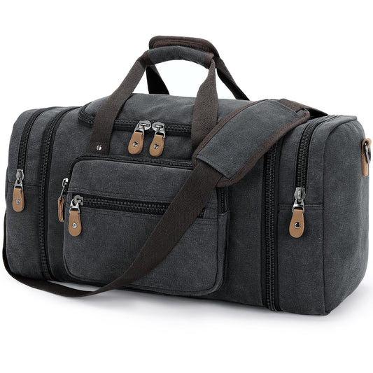 Gonex Expandable Canvas Holdall for Men, 50L / 60L Duffel - Multi-Pockets Overnight Weekend Bag, Unisex Holdall Travel Duffle - Weekender bag, Dark Grey