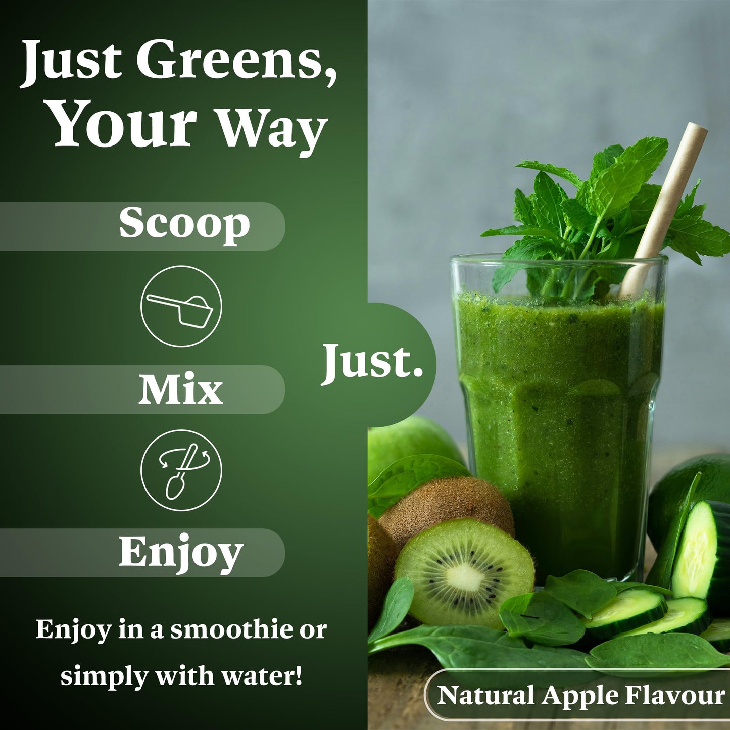 JUST Greens Powder 150g Superfood Supplement for Gut Health, Detox, Energy & Weightloss, Supergreens Packed with Fibre, Protein, Collagen & Vitamins