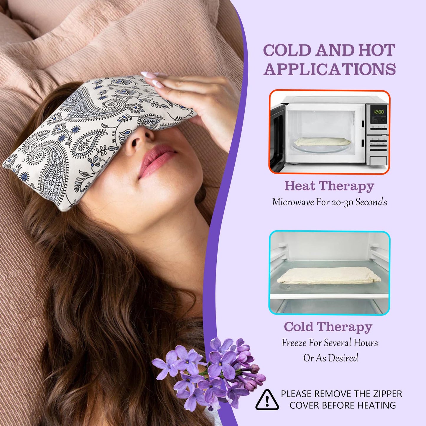 Hihealer Eye Pillow Yoga Meditation Accessories Lavender Aromatherapy Weighted Eye Mask for Sleeping, Yoga, Meditation, Self Care Relaxation Xmas Gifts for Women Mom (White & Purple)