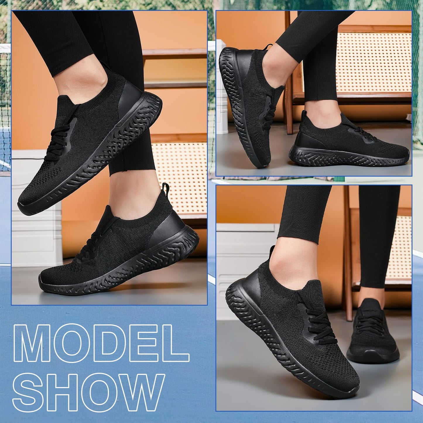 Womens Trainers Running Walking Shoes Tennis Sport Sneakers Ladies Ligthweight Gym Athletic Fitness Jogging Mesh Slip On Shoes Casual Fashion Comfortable Outdoor Flat Shoes Black