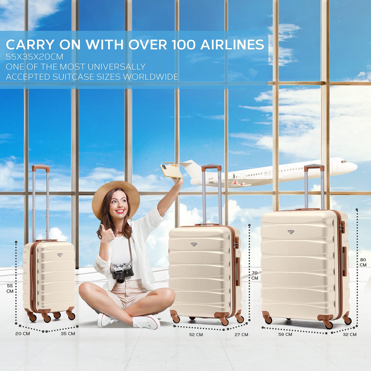 Flight Knight Lightweight 4 Wheel ABS Hard Case Extra Large Suitcase Approved for Over 100 Airlines Including easyJet, British Airways, Ryanair, Jet2, Emirates & Many More - Check-in Large Size 29"