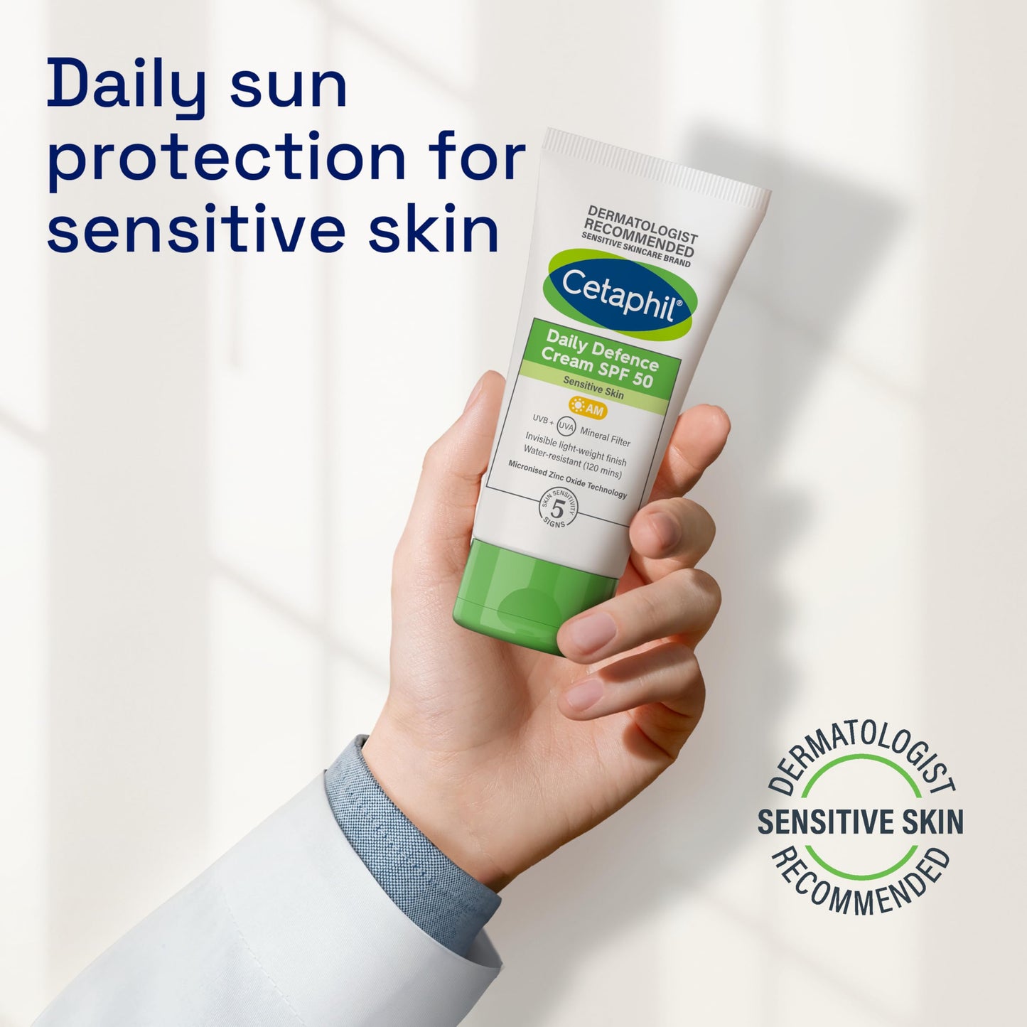 Cetaphil Sensitive Skin Daily Essentials Skincare Set, Gentle Skin Cleanser 236ml + SPF 50 Face Cream 50g, For All Skin Type