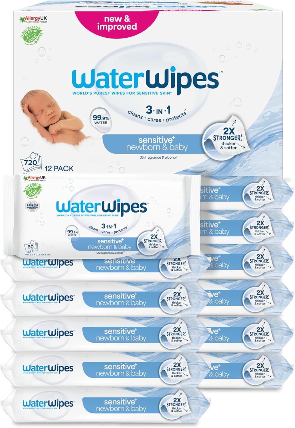 WaterWipes Sensitive+ Baby Wipes 720 Pack – 99.9% Water Unscented