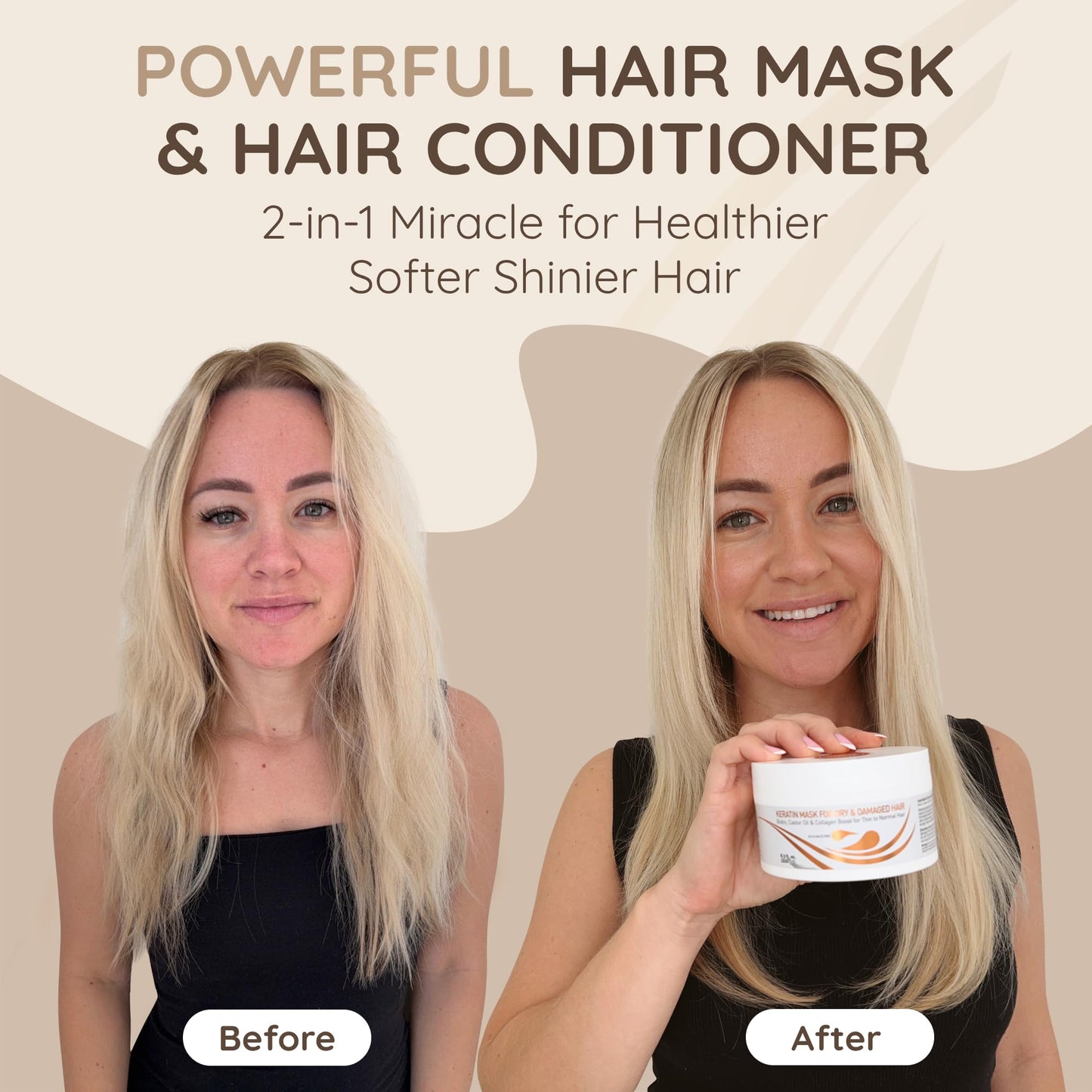 Vitamins Hair Mask Conditioner Keratin Treatment - Biotin Castor and Coconut Oil Deep Conditioning for Thin Fine Hair - Anti Frizz Moisturiser for Curly Straight Dry Damaged and Frizzy Locks
