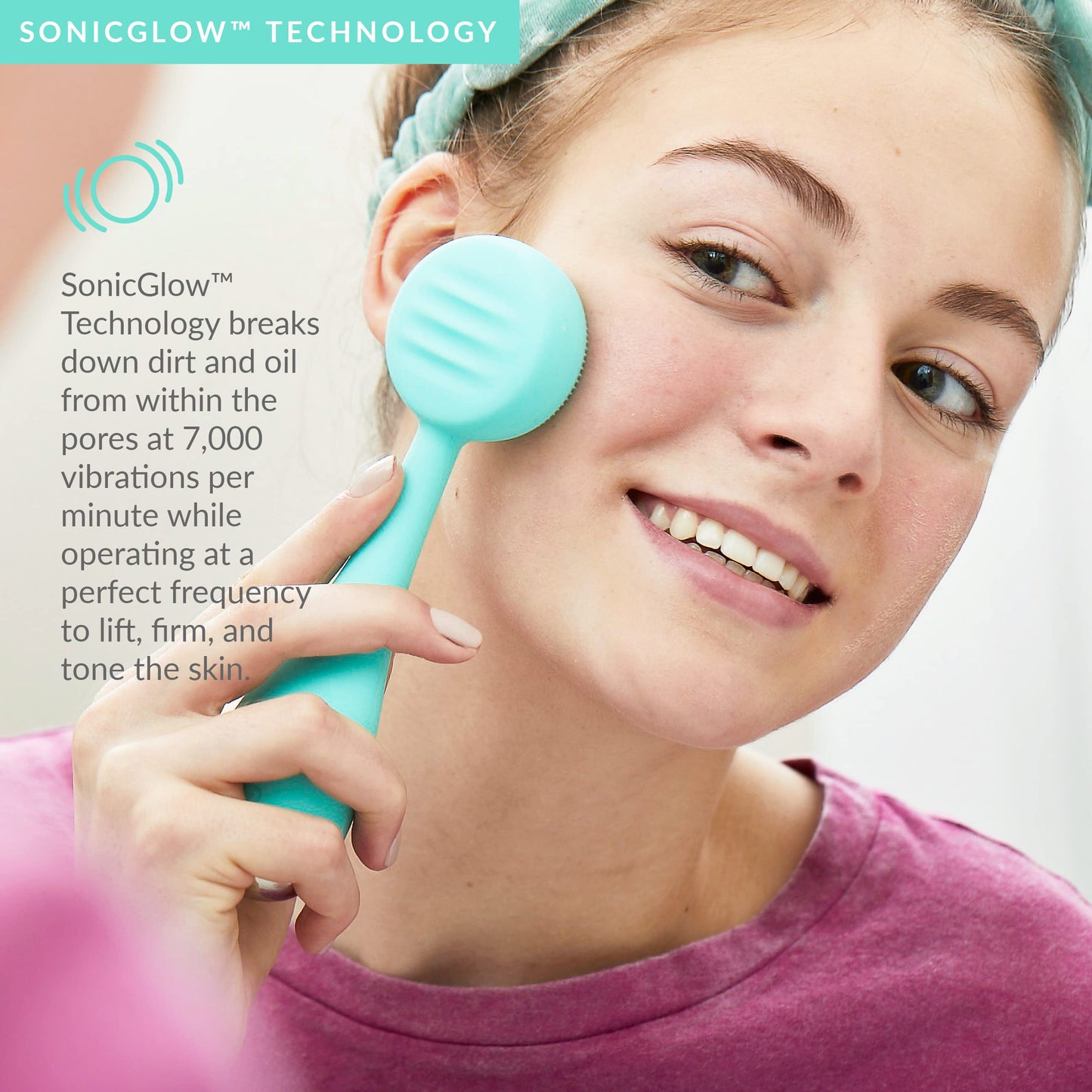 PMD Clean - Smart Facial Cleansing Device with Silicone Brush & Anti-Aging Massager - Waterproof - SonicGlow Vibration Technology - Clear Pores and Blackheads - Lift, Firm, and Tone Skin