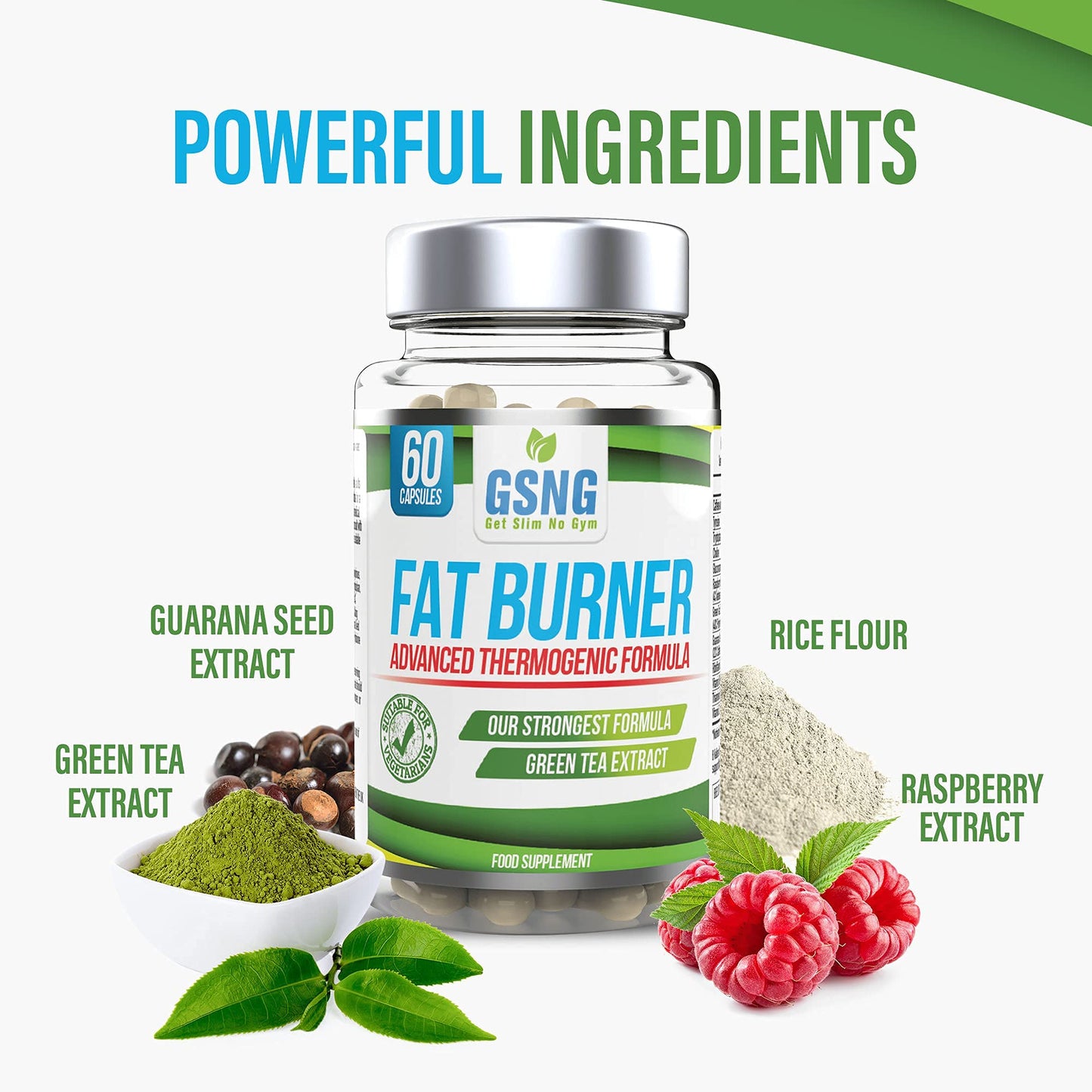 Fat Burner Weight Loss Pills – Metabolism Booster, Appetite Suppressant - Green Tea Extract Lean Slimming Diet Supplement for Men & Women - UK Premium Manufacture - 60 Vegetarian Capsules – GSNG