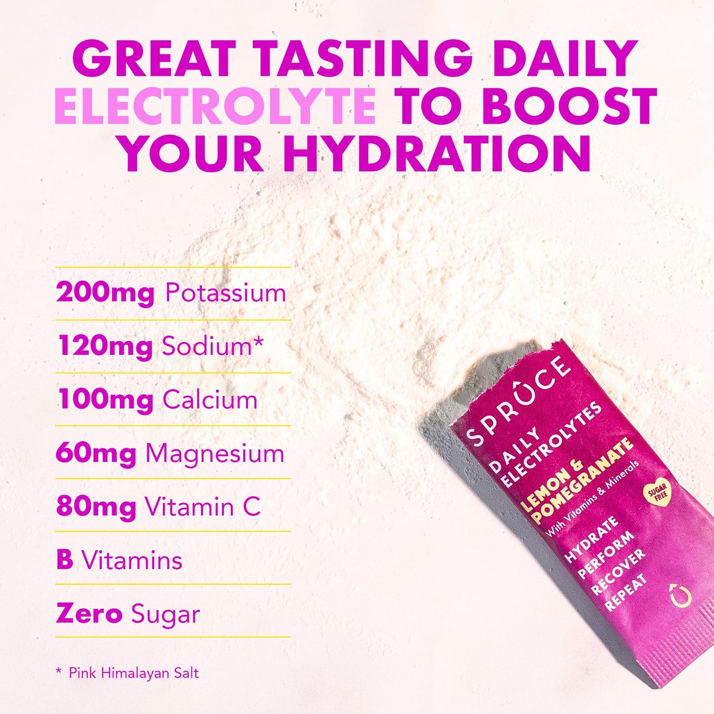 Spruce Daily Electrolytes – Sugar Free Hydration Sachets with Potassium, Sodium, Magnesium, Vitamins & Minerals for Rehydration & Recovery – Lemon & Pomegranate – 7 Sachets