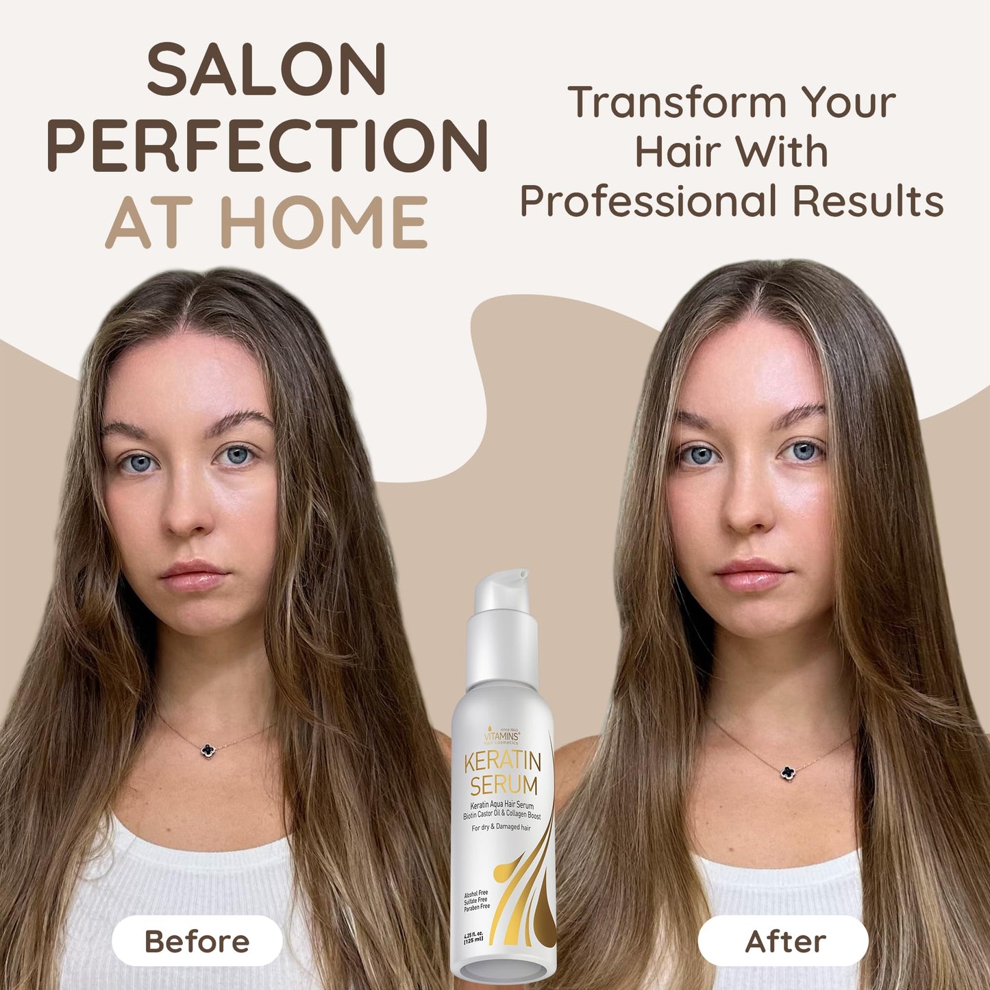 Vitamins Hair Serum Keratin Treatment - Biotin Collagen & Coconut Oil Hydrating Moisturiser for Frizzy Dry Damaged Hair - Anti Frizz Heat Protection for Curly Wavy Straight Locks
